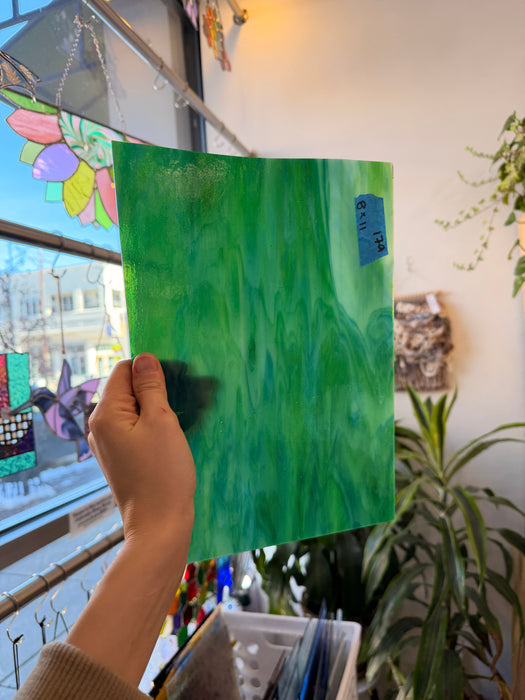 Blue Green White Wispy Kokomo Sheet Glass Colorado Glass Works