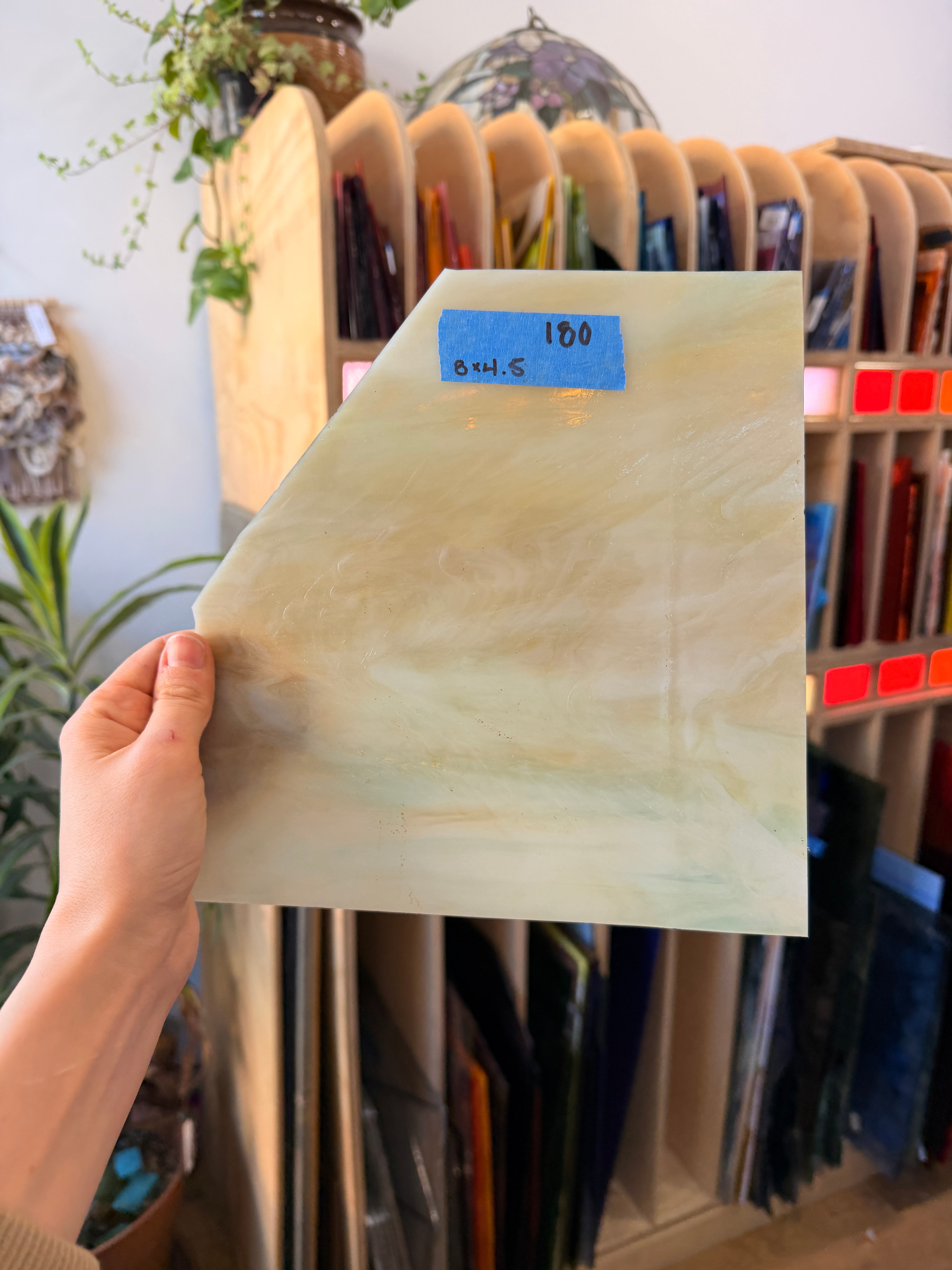 Wispy Tan Sea Green Kokomo Sheet Glass Armstrong I80 (8x4.5in)