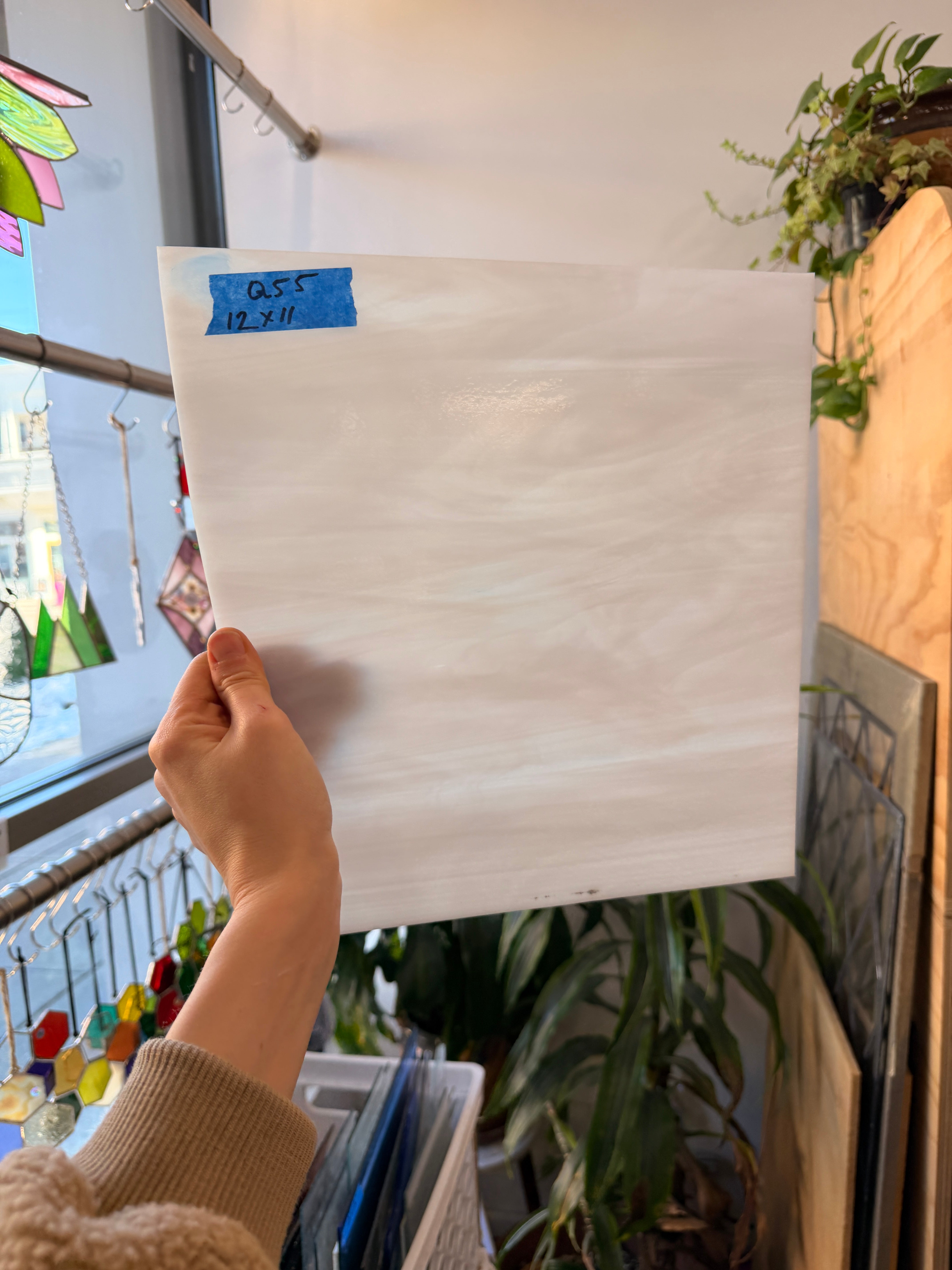 White Wispy Oceanside Fusible 96 COE Sheet Glass Colorado Glassworks 12x11in (OS-02744621)