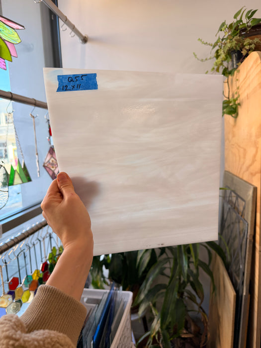 White Wispy Oceanside Fusible 96 COE Sheet Glass Colorado Glassworks 12x11in (OS-02744621)
