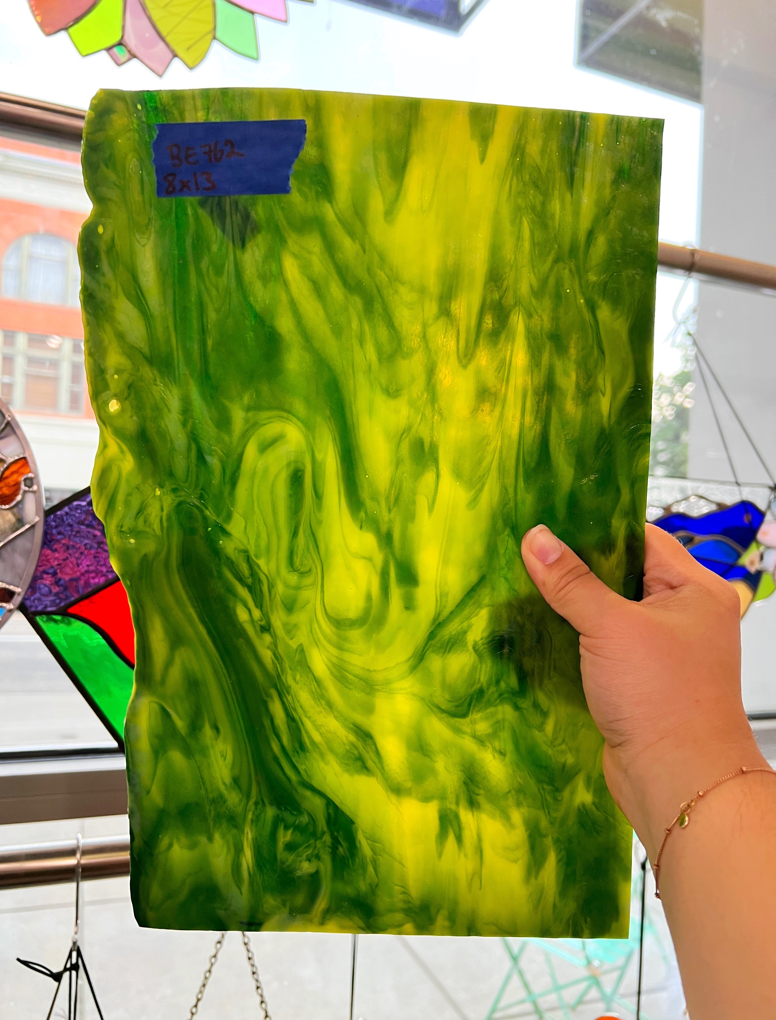 Wispy Greens Bullseye Sheet Glass Colorado Glass Works