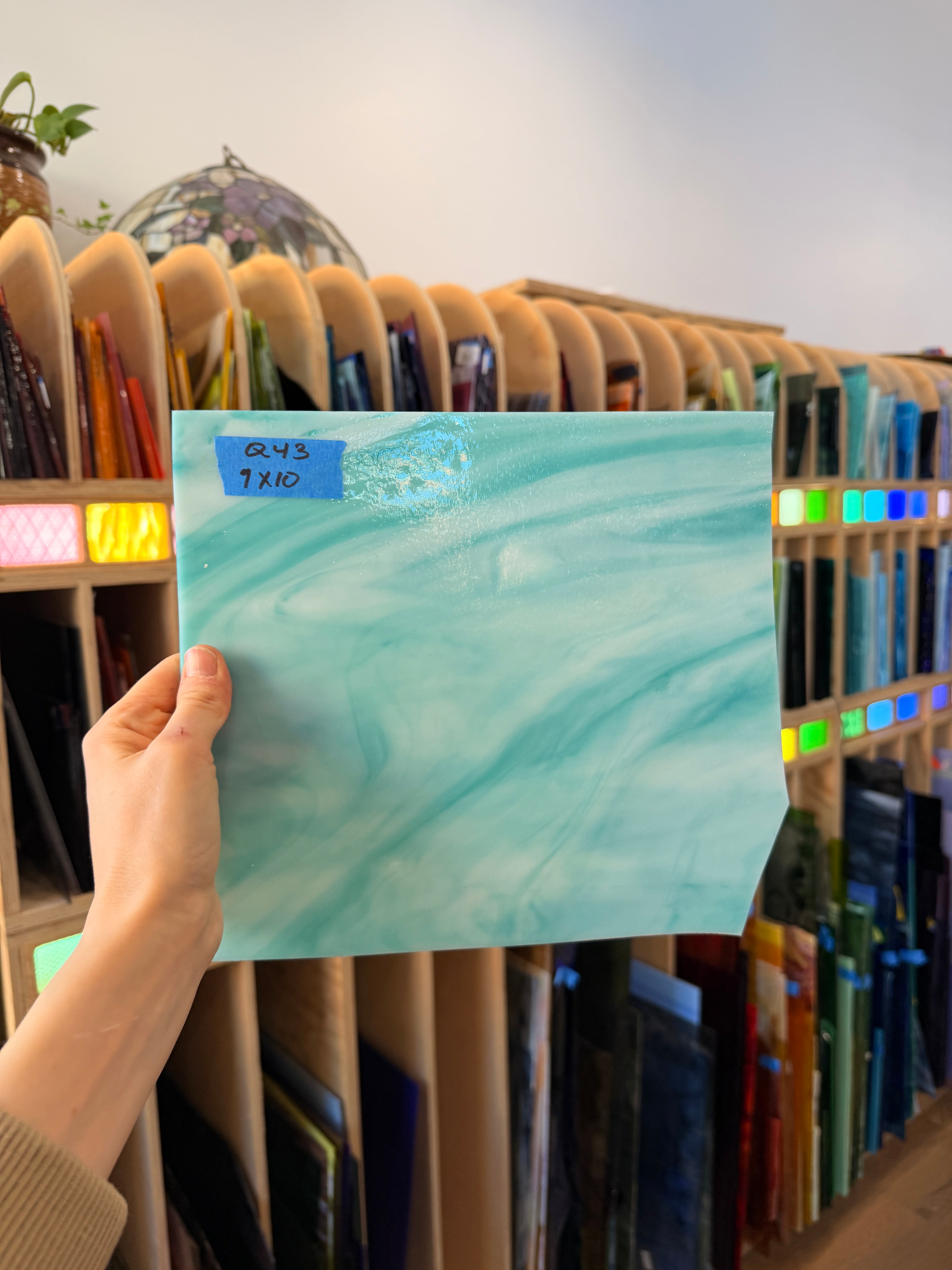 Teal White Wispy Wissmach Sheet Glass Bullseye 9x10in (WM-18713133)