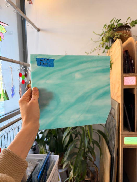 Teal White Wispy Wissmach Sheet Glass Bullseye