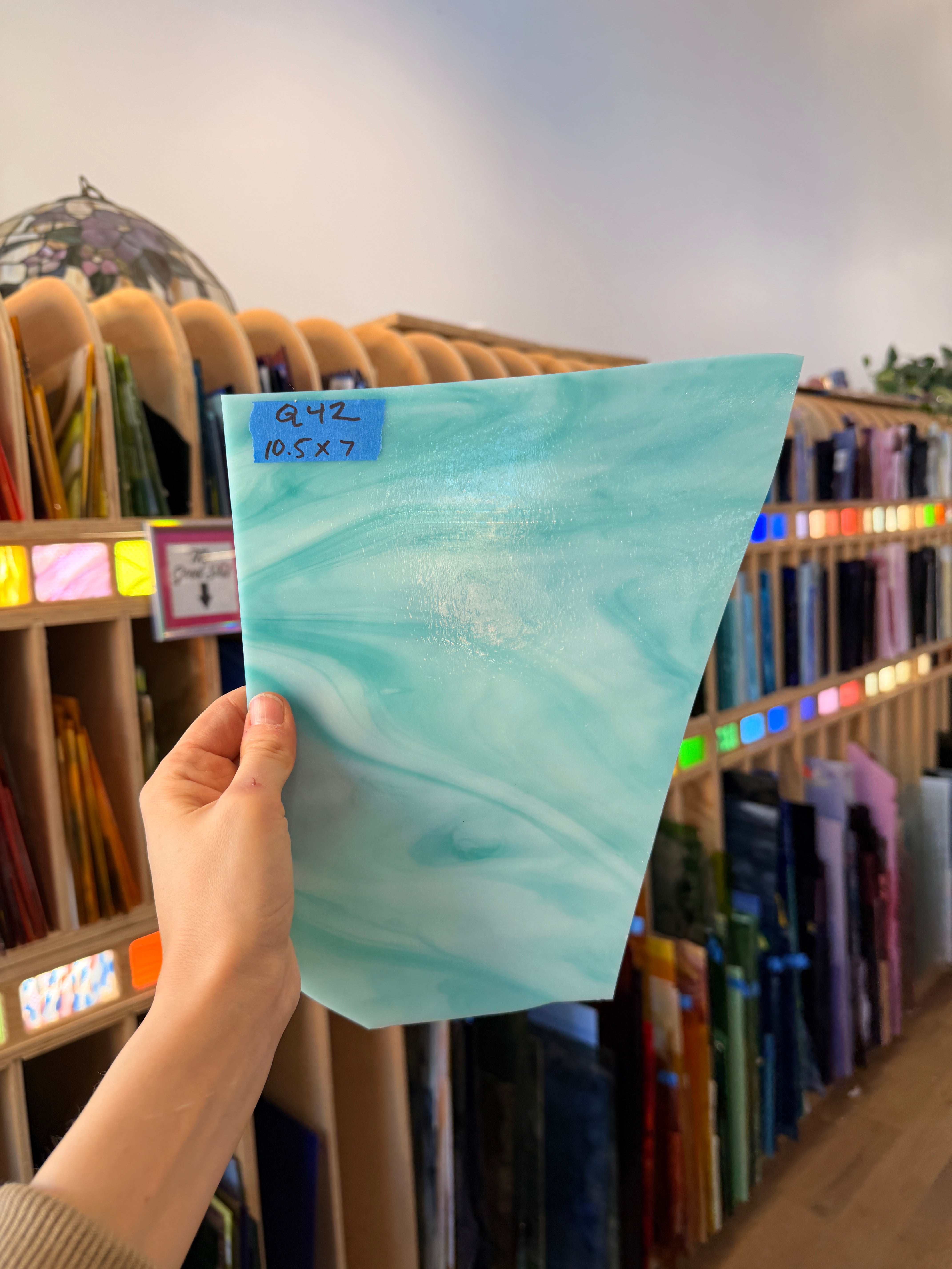 Teal White Wispy Wissmach Sheet Glass Bullseye 10.5x7in (WM-18745901)