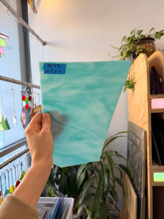 Teal White Wispy Wissmach Sheet Glass Bullseye