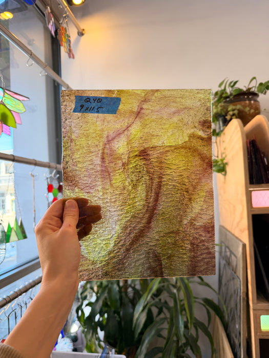 Green Purple Transparent Textured Wissmach Sheet Glass Kokomo 11.5x9in (WM-19892269)