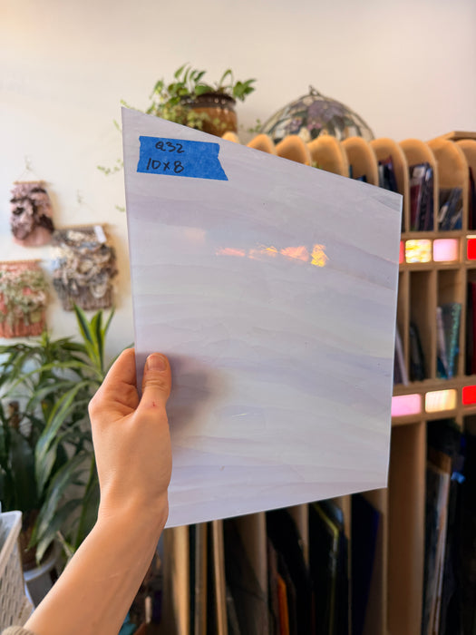 Light Lavender White Wispy Lambert Mouth Blown on Clear Flash Sheet Glass Colorado Glassworks