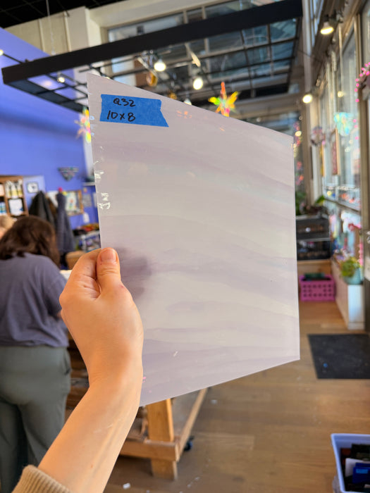 Light Lavender White Wispy Lambert Mouth Blown on Clear Flash Sheet Glass Colorado Glassworks