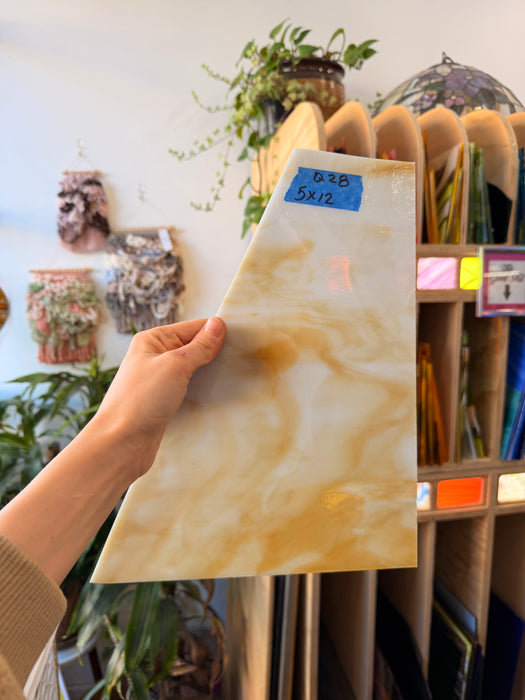 Amber White Wispy Kokomo Sheet Glass Colorado Glassworks 12x5in (KO-85441837)