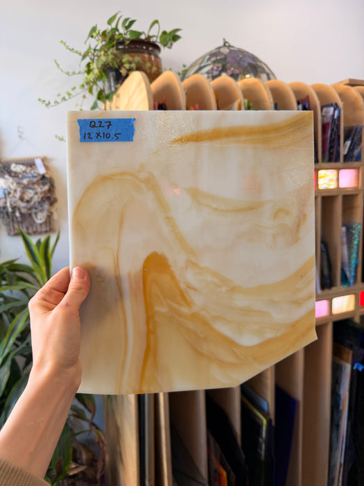 Amber White Wispy Kokomo Sheet Glass Colorado Glassworks 12x10.5in (KO-85409069)