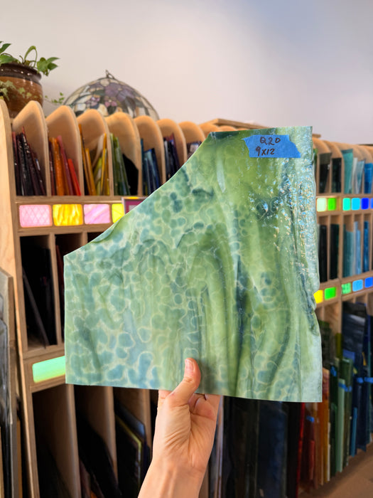 Vintage Green White Mottled Bullseye Sheet Glass Colorado Glassworks