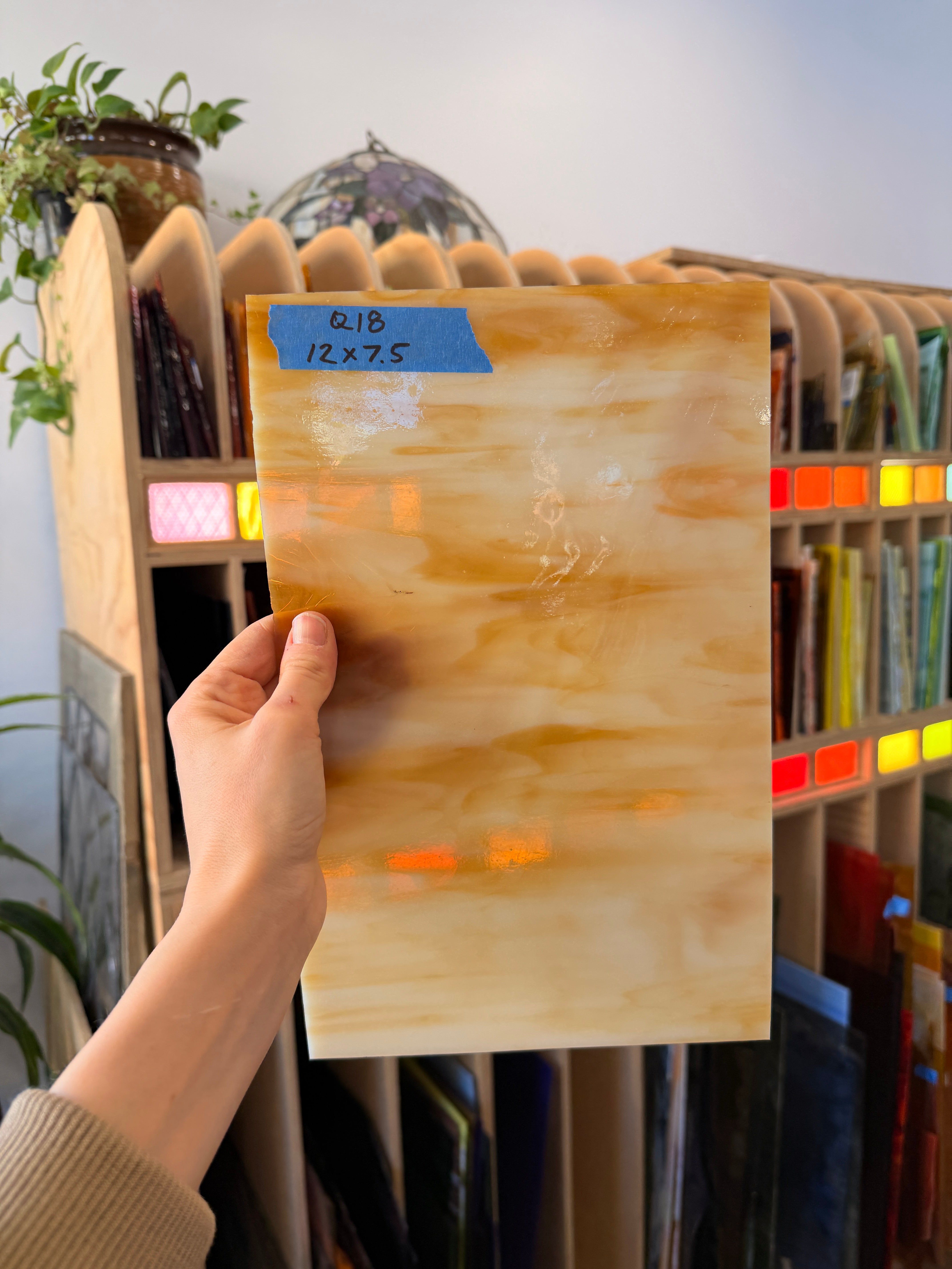 Amber White Wispy Kokomo Sheet Glass Colorado Glassworks 12x7.5in (KO-85376301)