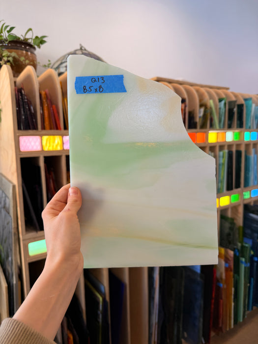 Wispy Tan Light Green Kokomo Sheet Glass Armstrong 8.5x8in (KO-14868781)