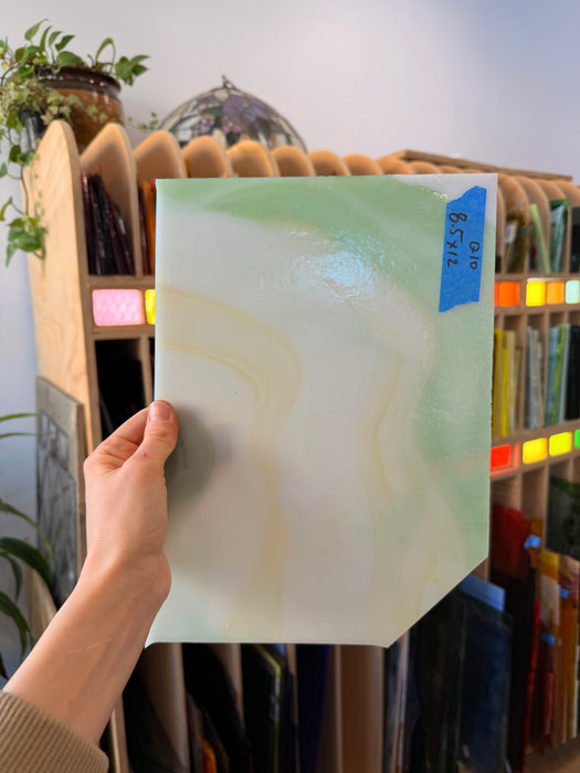 Wispy Tan Light Green Kokomo Sheet Glass Armstrong Q10 (12x8.5in)