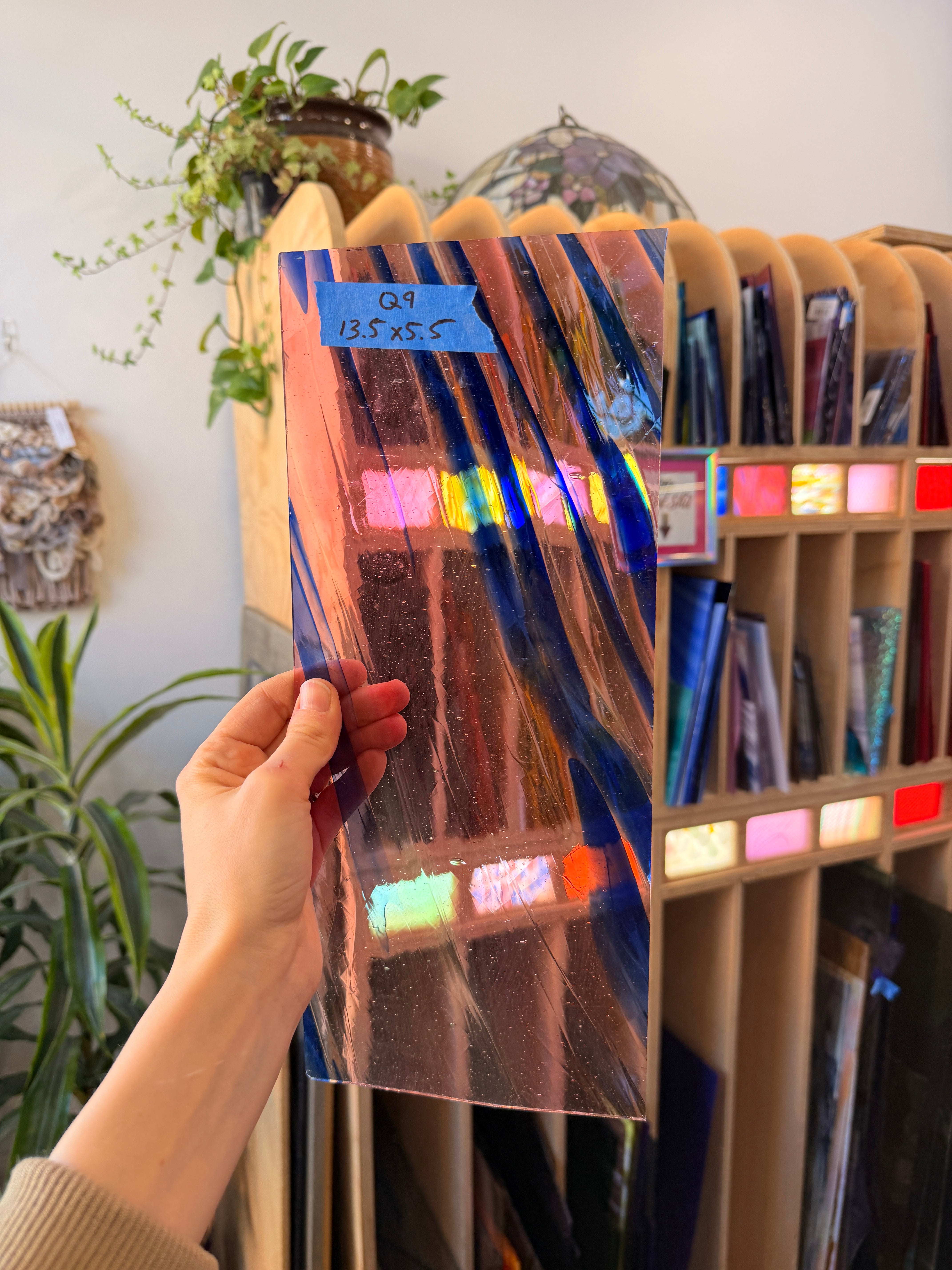 Lamberts Mouth Blown Pink and Blue on Clear Flash Sheet Glass Colorado Glassworks