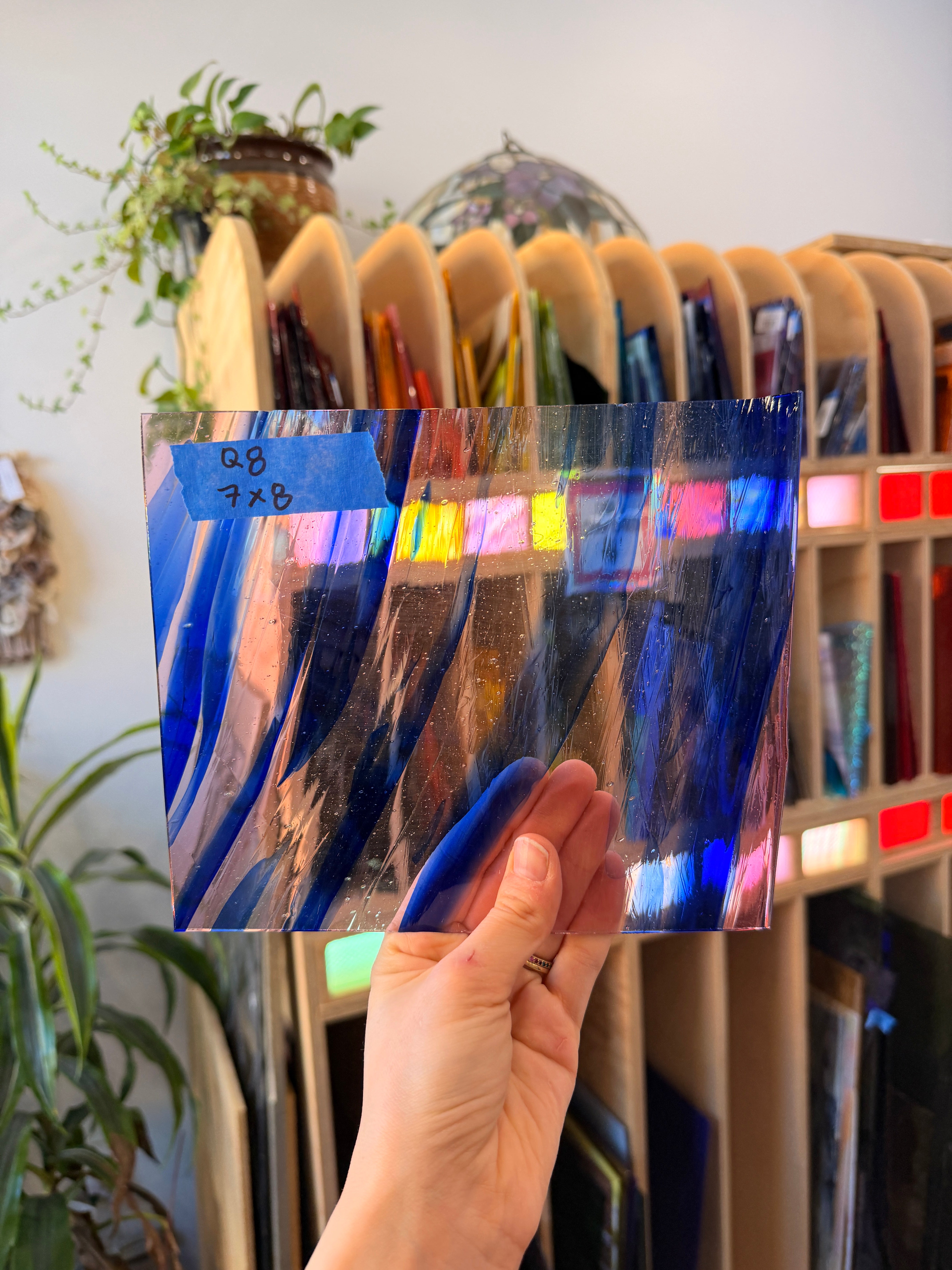 Lamberts Mouth Blown Pink and Blue on Clear Flash Sheet Glass Colorado Glassworks 7x8in (LA-18343213)