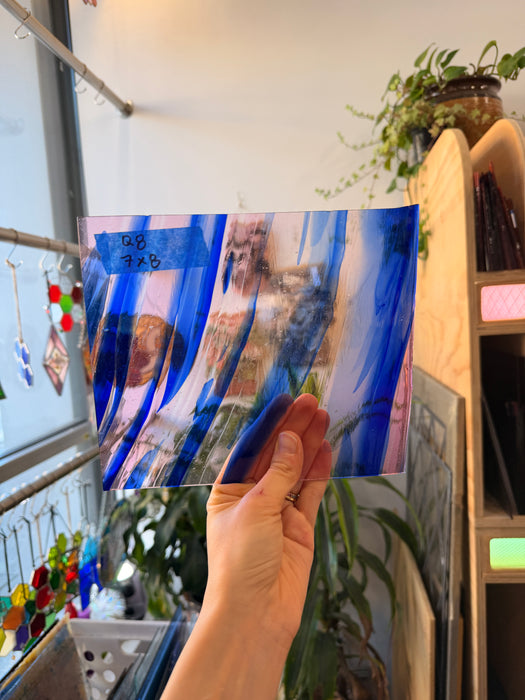 Lamberts Mouth Blown Pink and Blue on Clear Flash Sheet Glass Colorado Glassworks