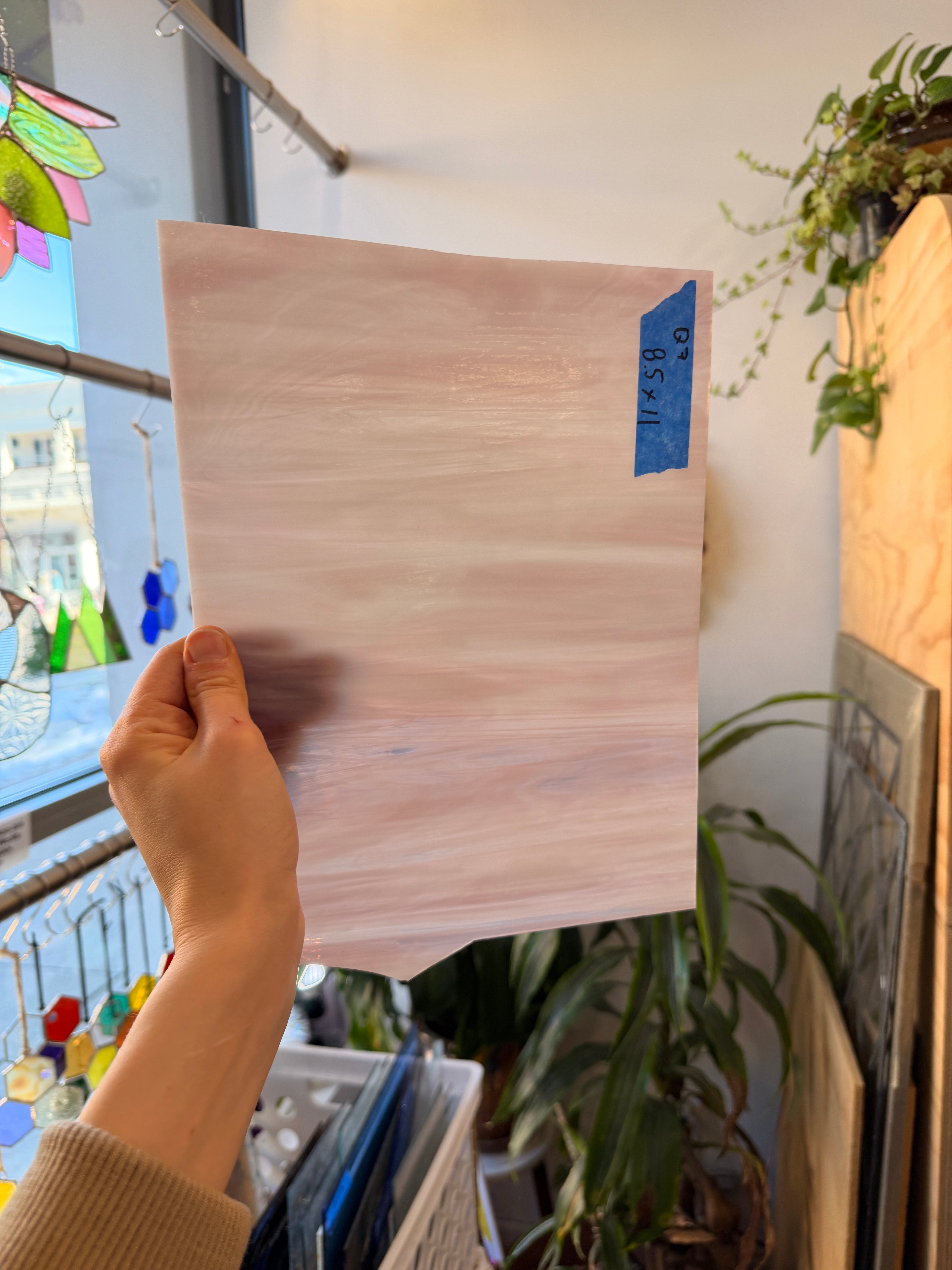 Mauve White Wispy Spectrum Sheet Glass Colorado Glassworks