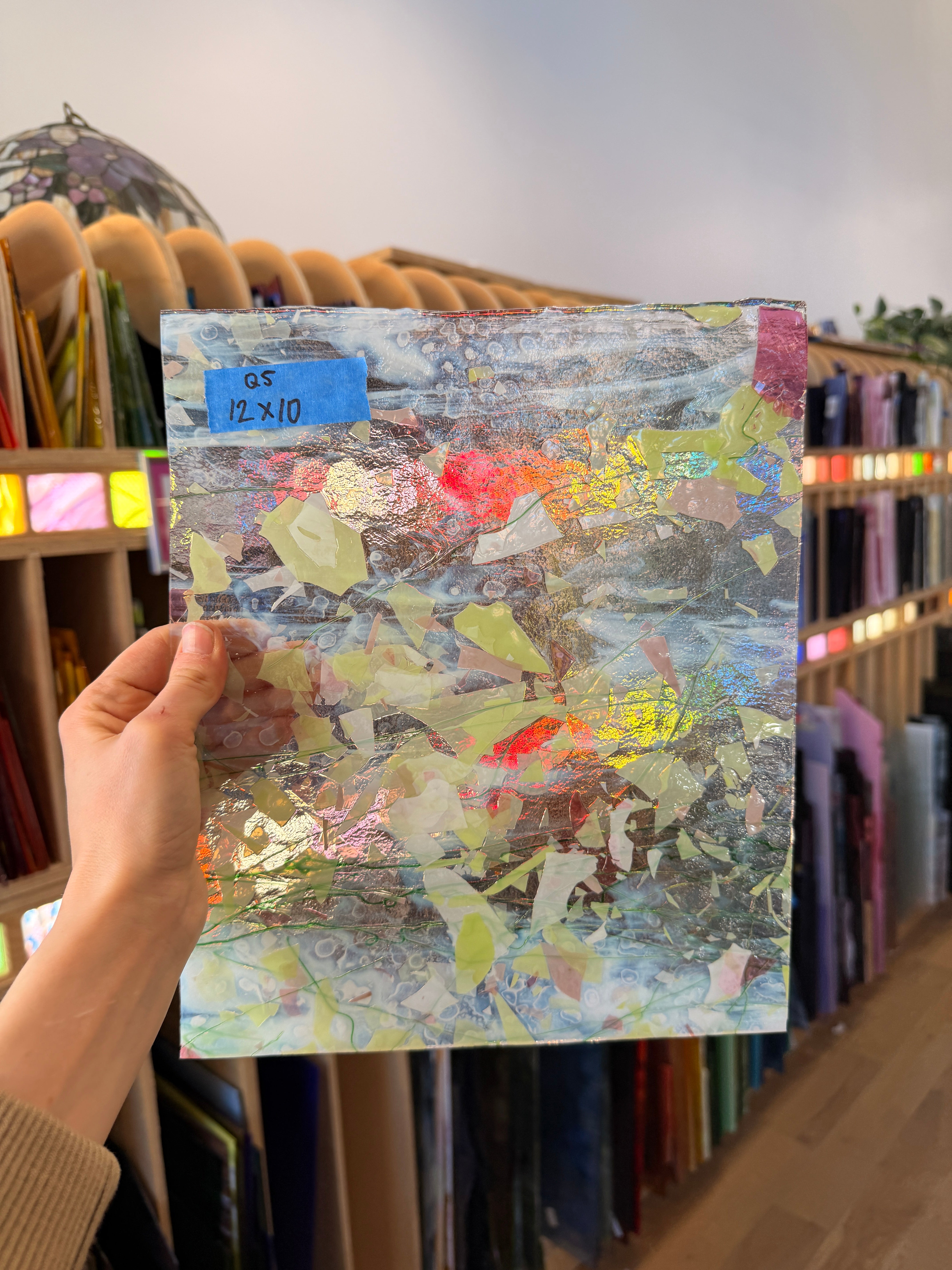 Vintage Pink White Yellow Fracture with Green Stringers Uroboros Sheet Glass Colorado Glassworks 10x12in (UR-91636269)