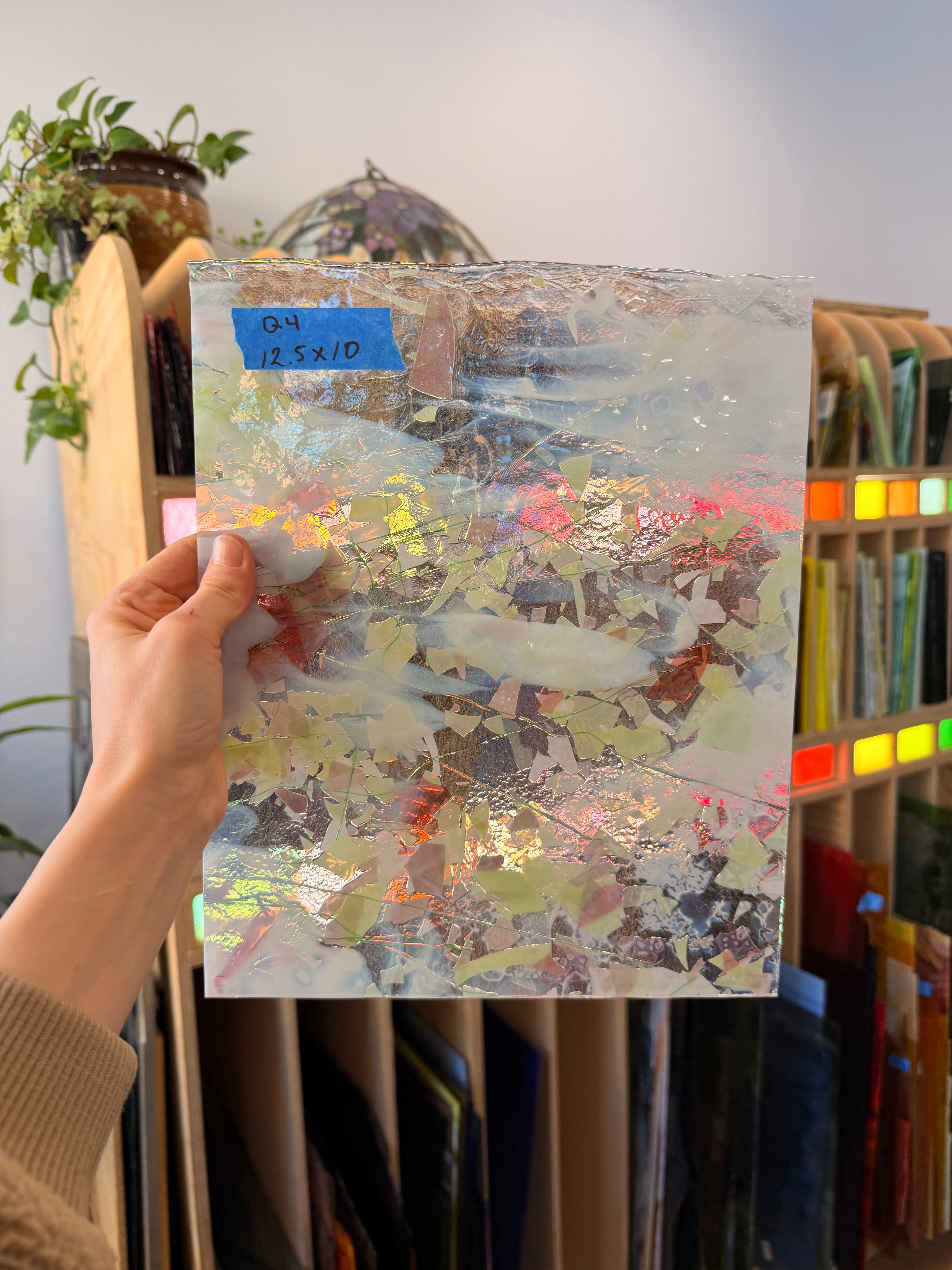 Vintage Pink White Yellow Fracture with Green Stringers Uroboros Sheet Glass Colorado Glassworks 10x12in (UR-91669037)