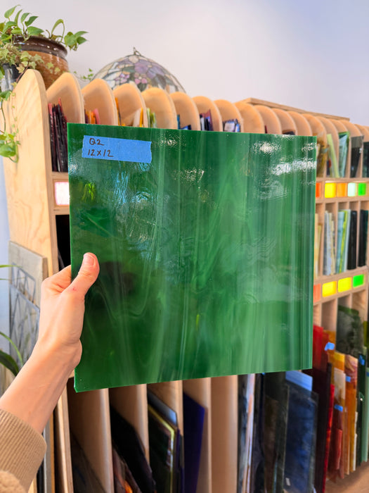 Green White Wispy Spectrum Sheet Glass Colorado Glassworks 12x12in (SP-80230701)