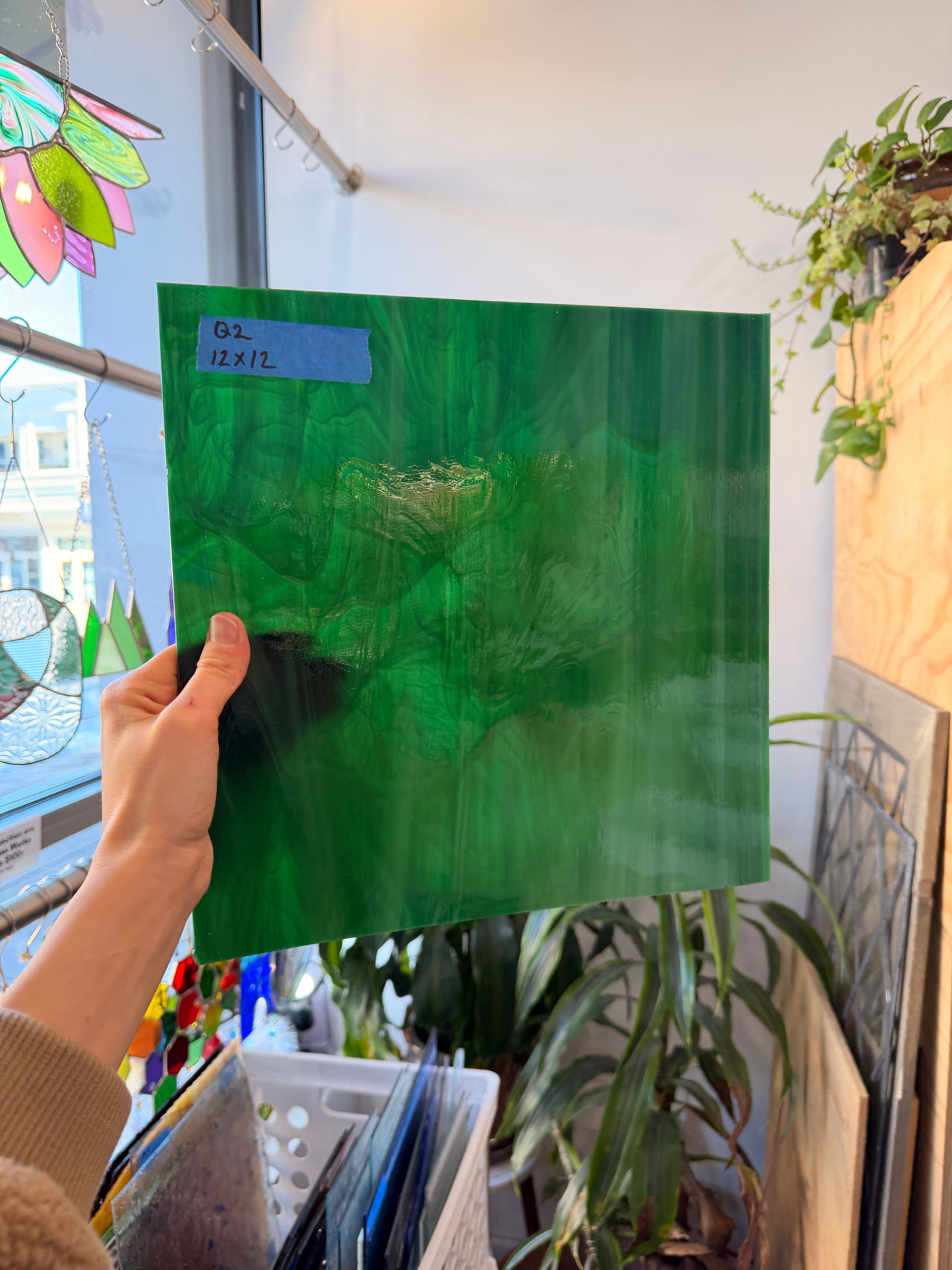 Green White Wispy Spectrum Sheet Glass Colorado Glassworks