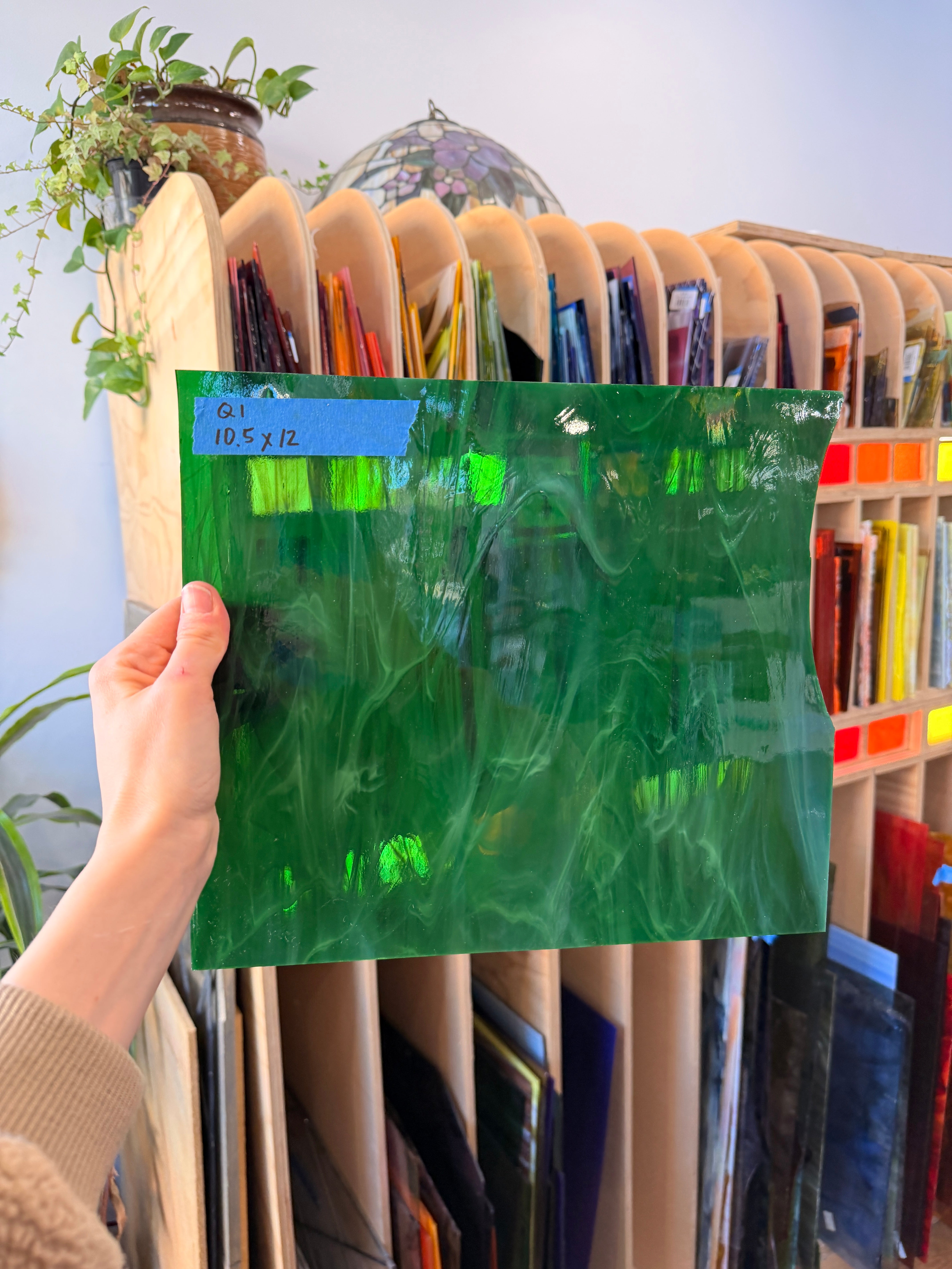 Green White Wispy Spectrum Sheet Glass Colorado Glassworks 12x10.5in (SP-81934637)