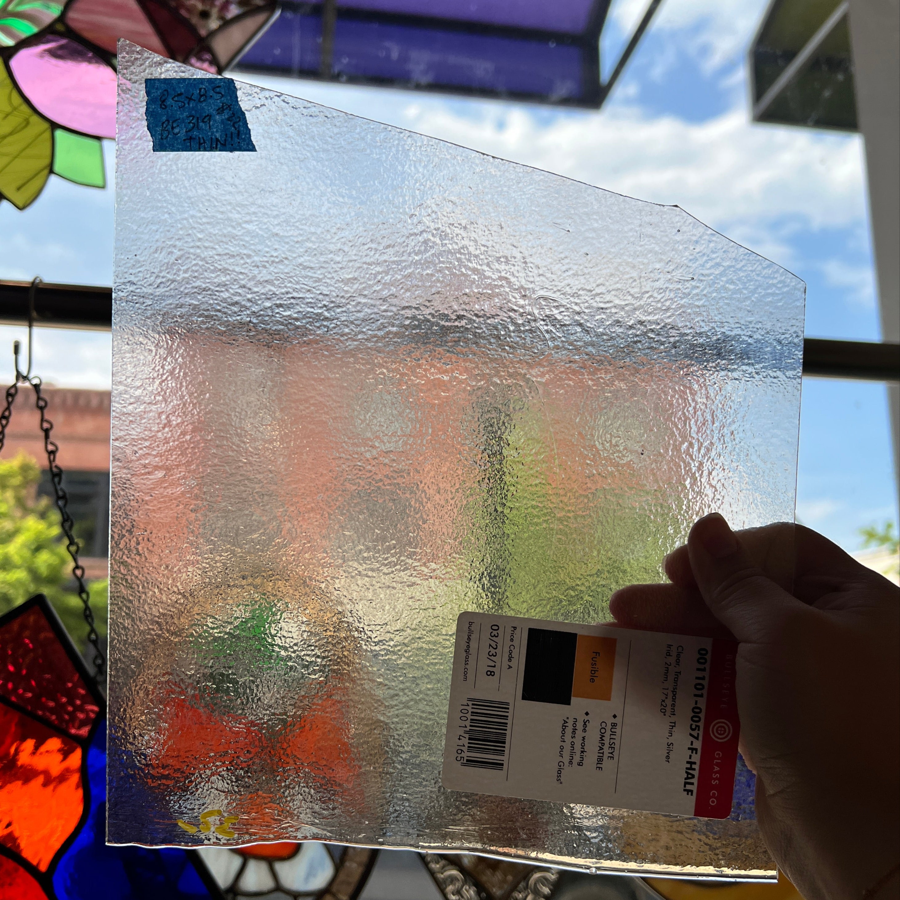 *THIN* Clear Silver-Iridescent Bullseye Fusible 90 COE Colorado Glass Works