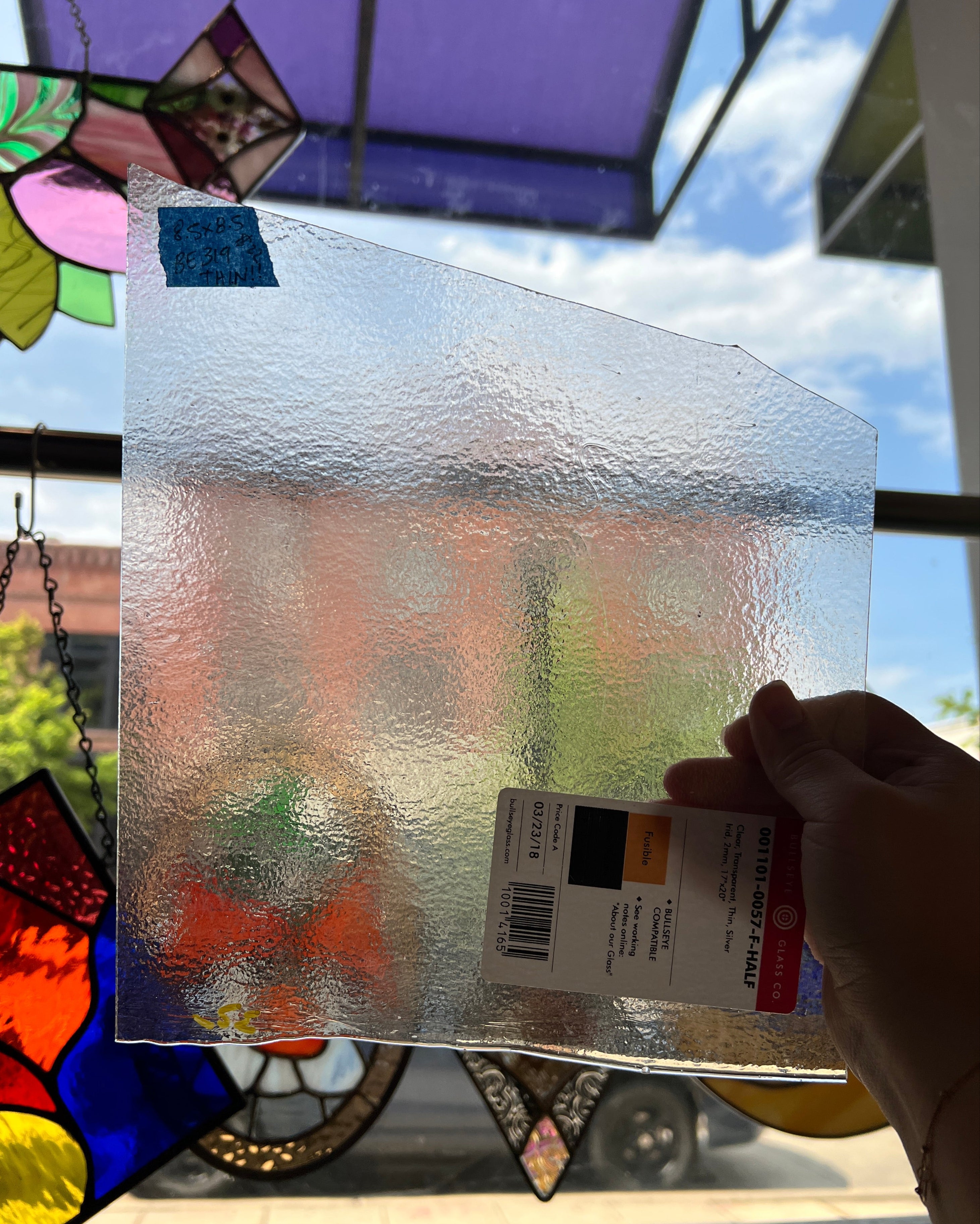 *THIN* Clear Silver-Iridescent Bullseye Fusible 90 COE Colorado Glass Works