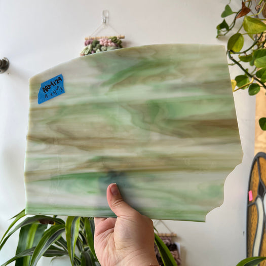 Green, White, Brown Wispy Armstrong Sheet Glass Colorado Glassworks