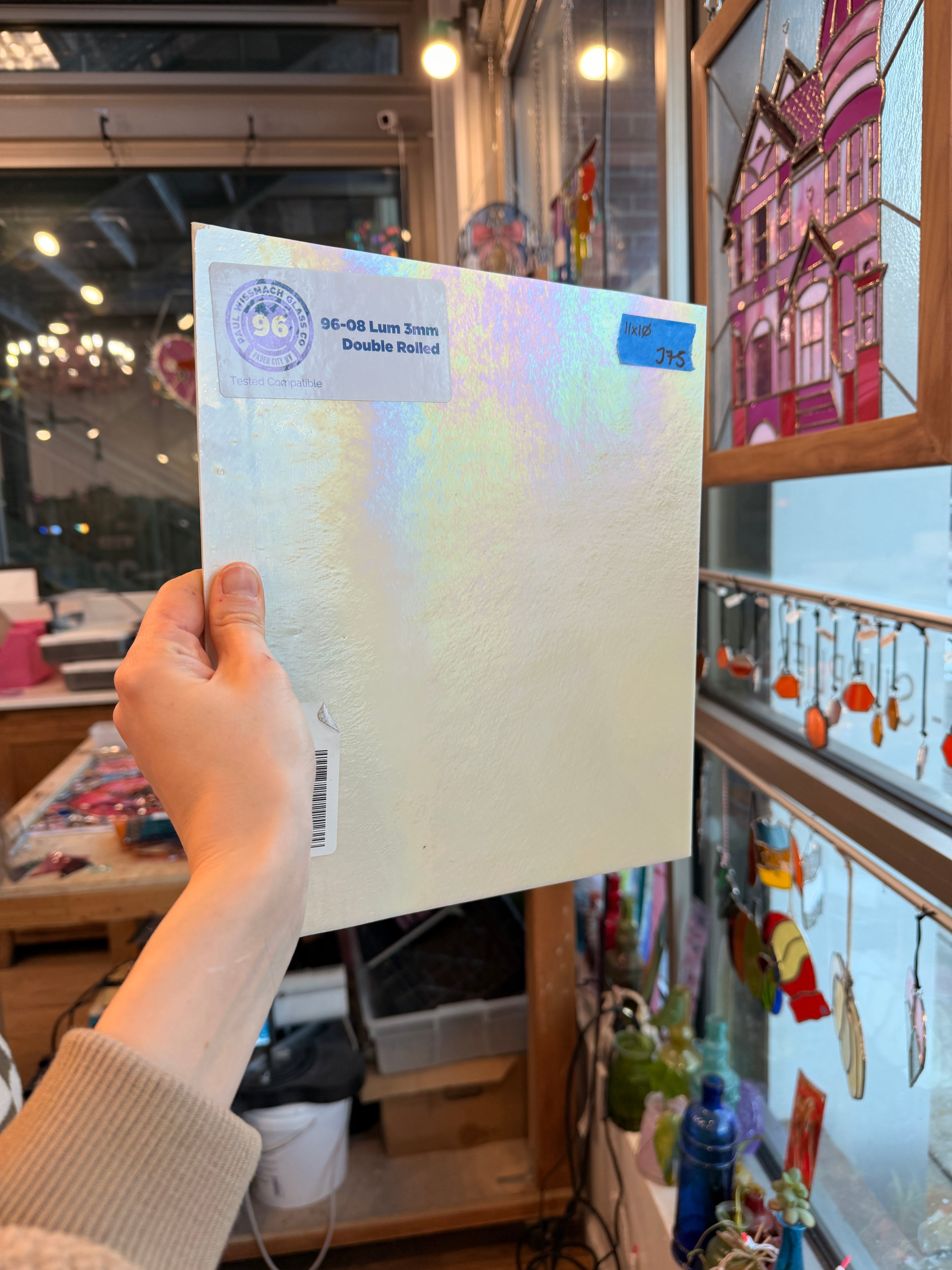 String of Pearls Opal Luminescent 96 COE Wissmach Sheet Glass Colorado Glassworks 11x10in (WM-16828973)