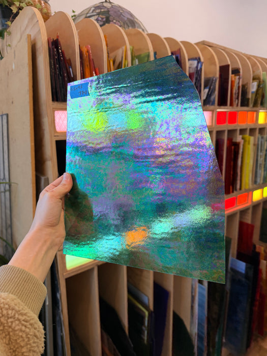 Teal Iridescent Transparent Wissmach Fusible 96 COE Sheet Glass Colorado Glass Works 11.5x9.5in (WM-95828269)