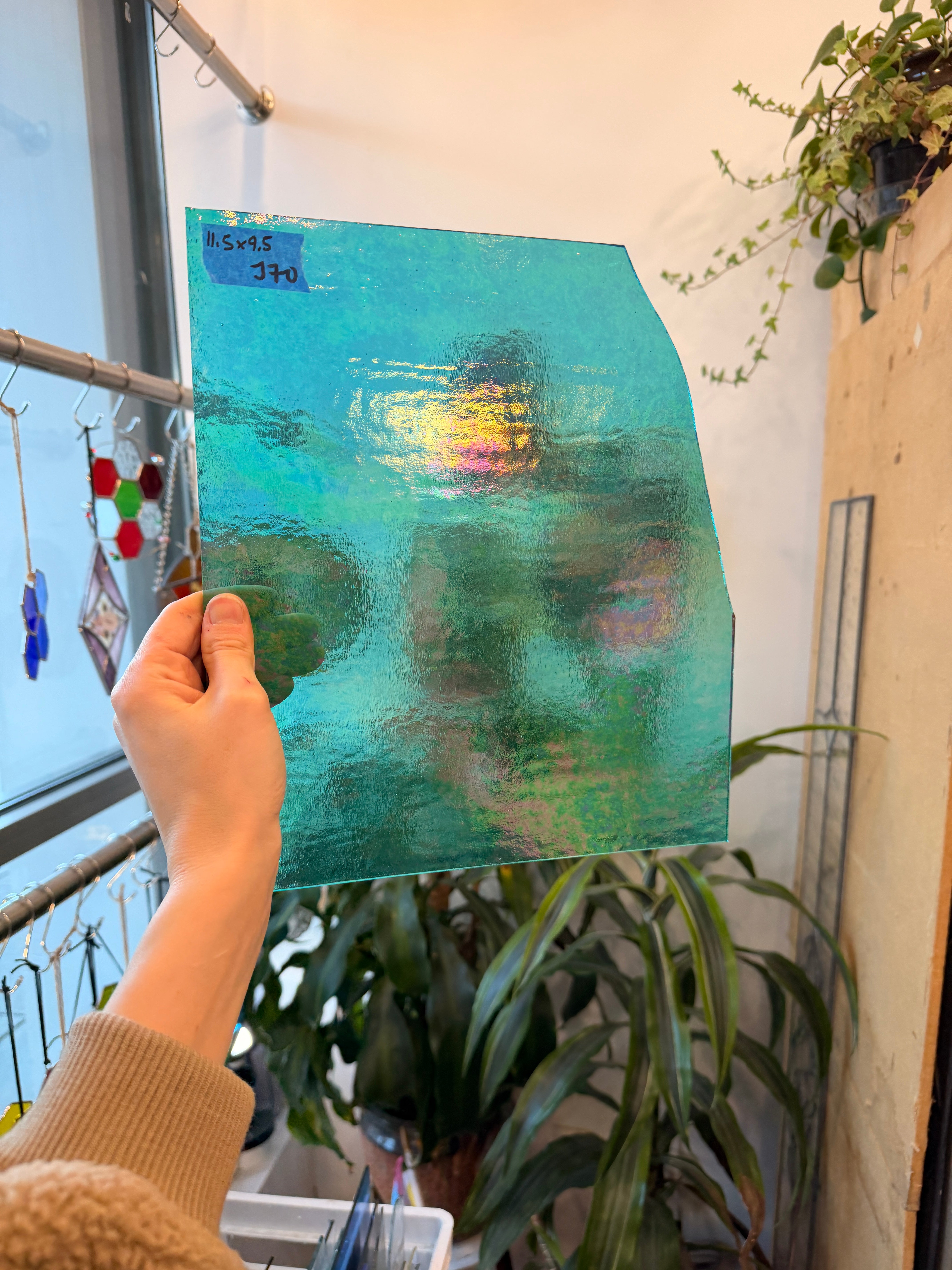 Teal Iridescent Transparent Wissmach Fusible 96 COE Sheet Glass Colorado Glass Works