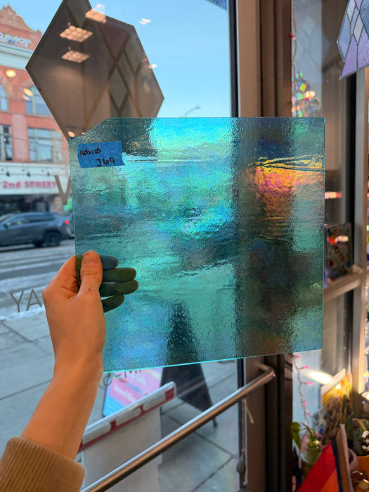 Teal Iridescent Transparent Wissmach Fusible 96 COE Sheet Glass Colorado Glass Works