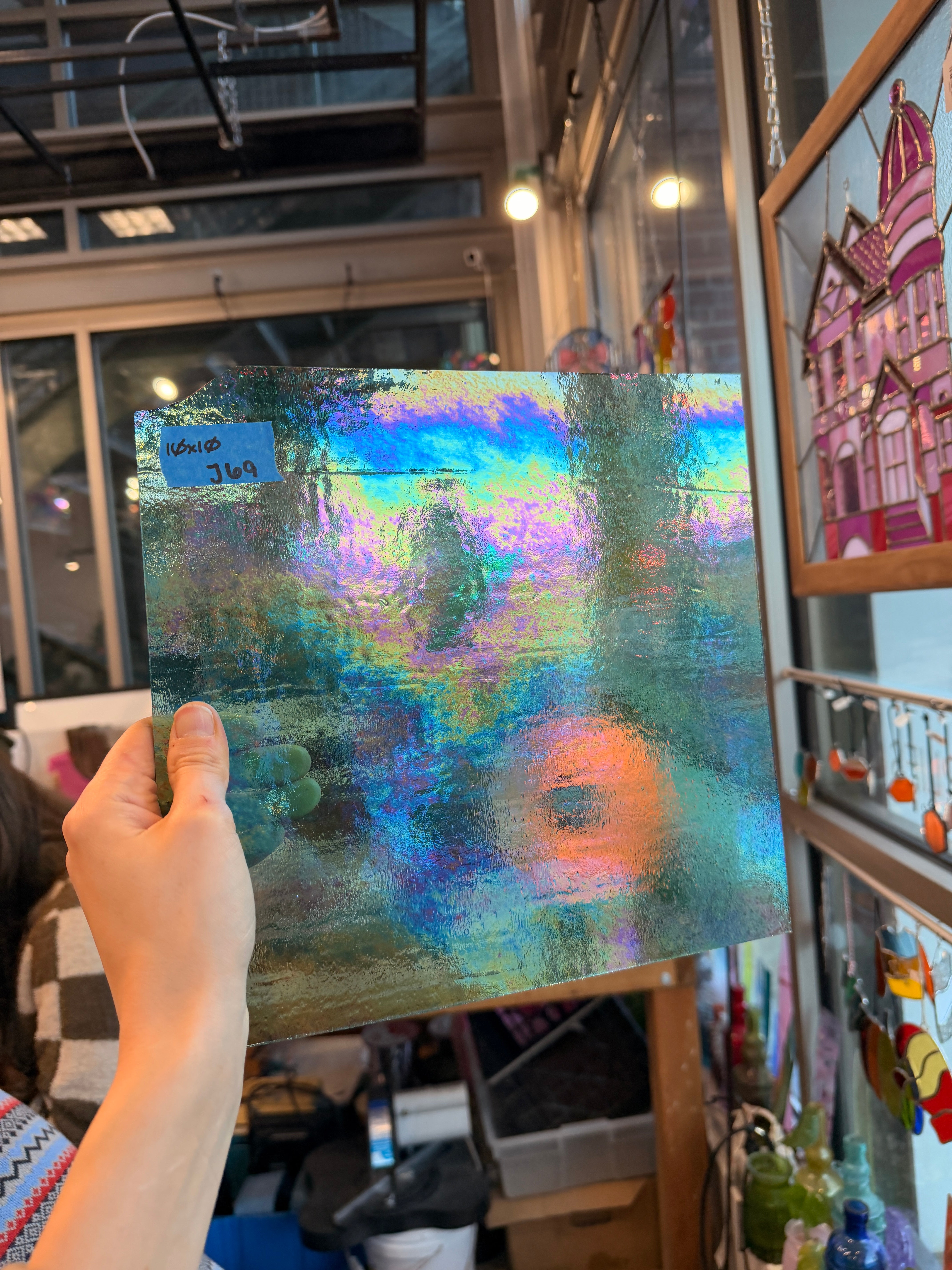 Teal Iridescent Transparent Wissmach Fusible 96 COE Sheet Glass Colorado Glass Works 10x10in (WM-95861037)