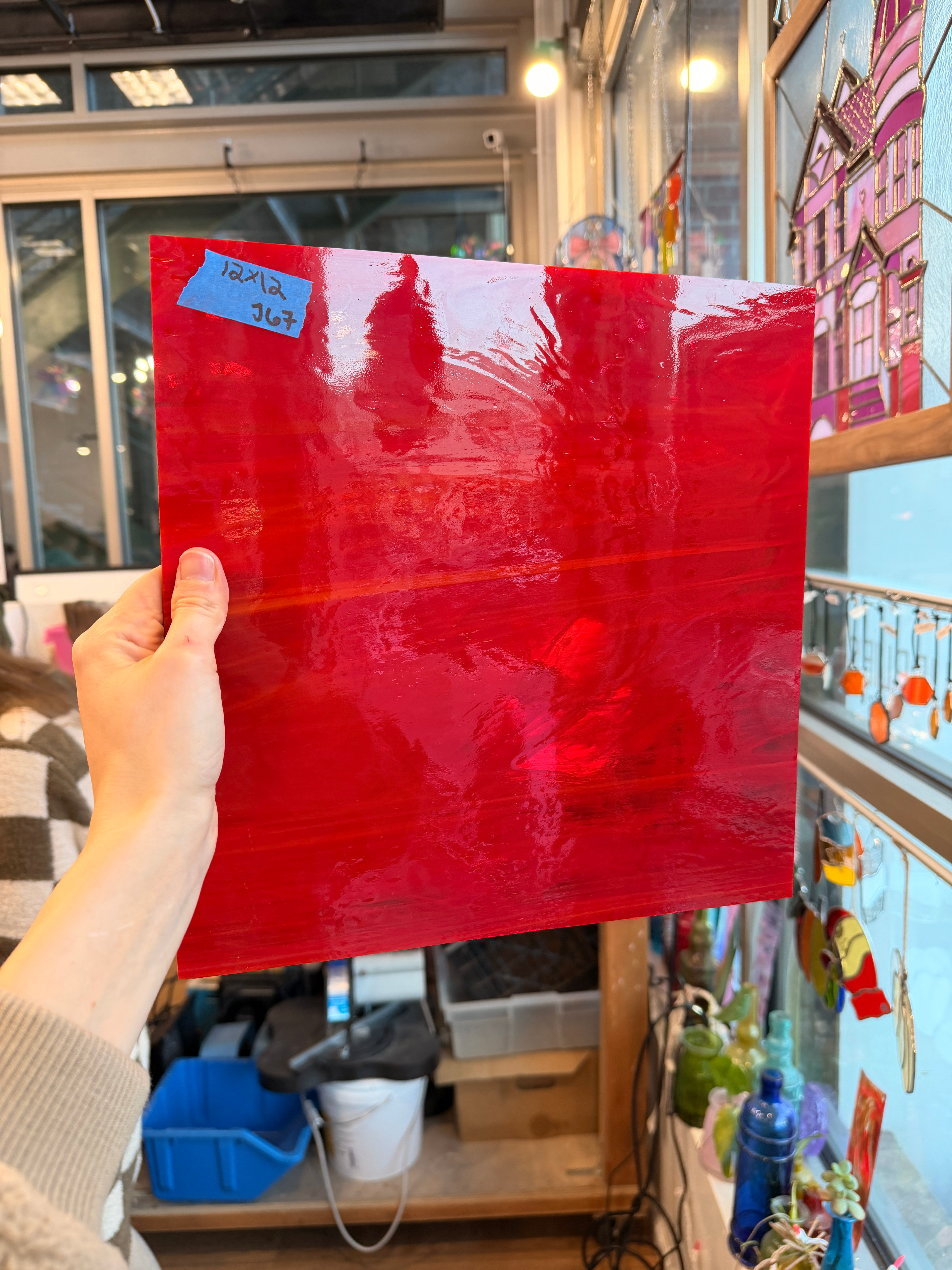 Red White Wispy Spectrum Sheet Glass Colorado Glassworks 12x12in (SP-77347117)