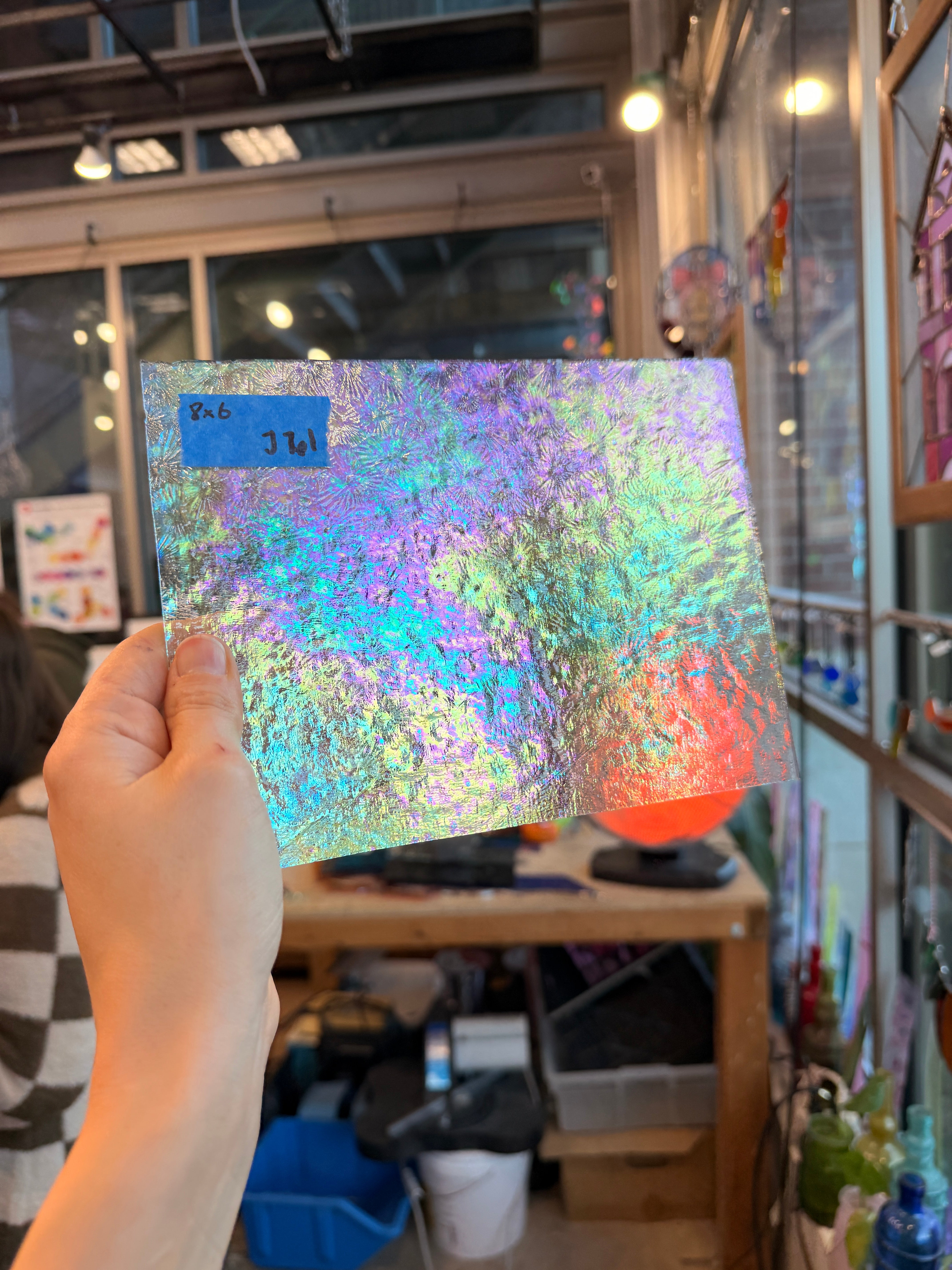 Iridescent Clear Florentine Wissmach Sheet Glass Colorado Glass Works 8x6in (WM-04970285)