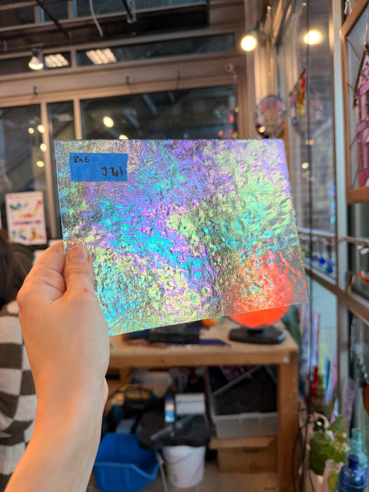 Iridescent Clear Florentine Wissmach Sheet Glass Colorado Glass Works 8x6in (WM-04970285)