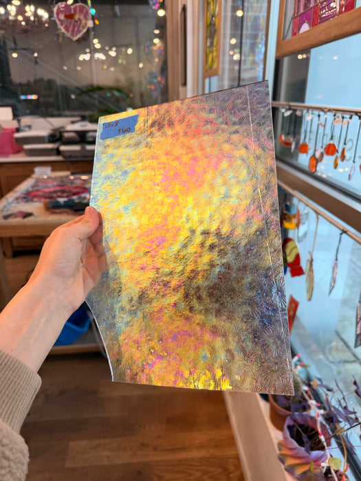 Iridescent Clear Florentine Wissmach Sheet Glass Colorado Glass Works score line accounted for - 12x8in (WM-05003053)