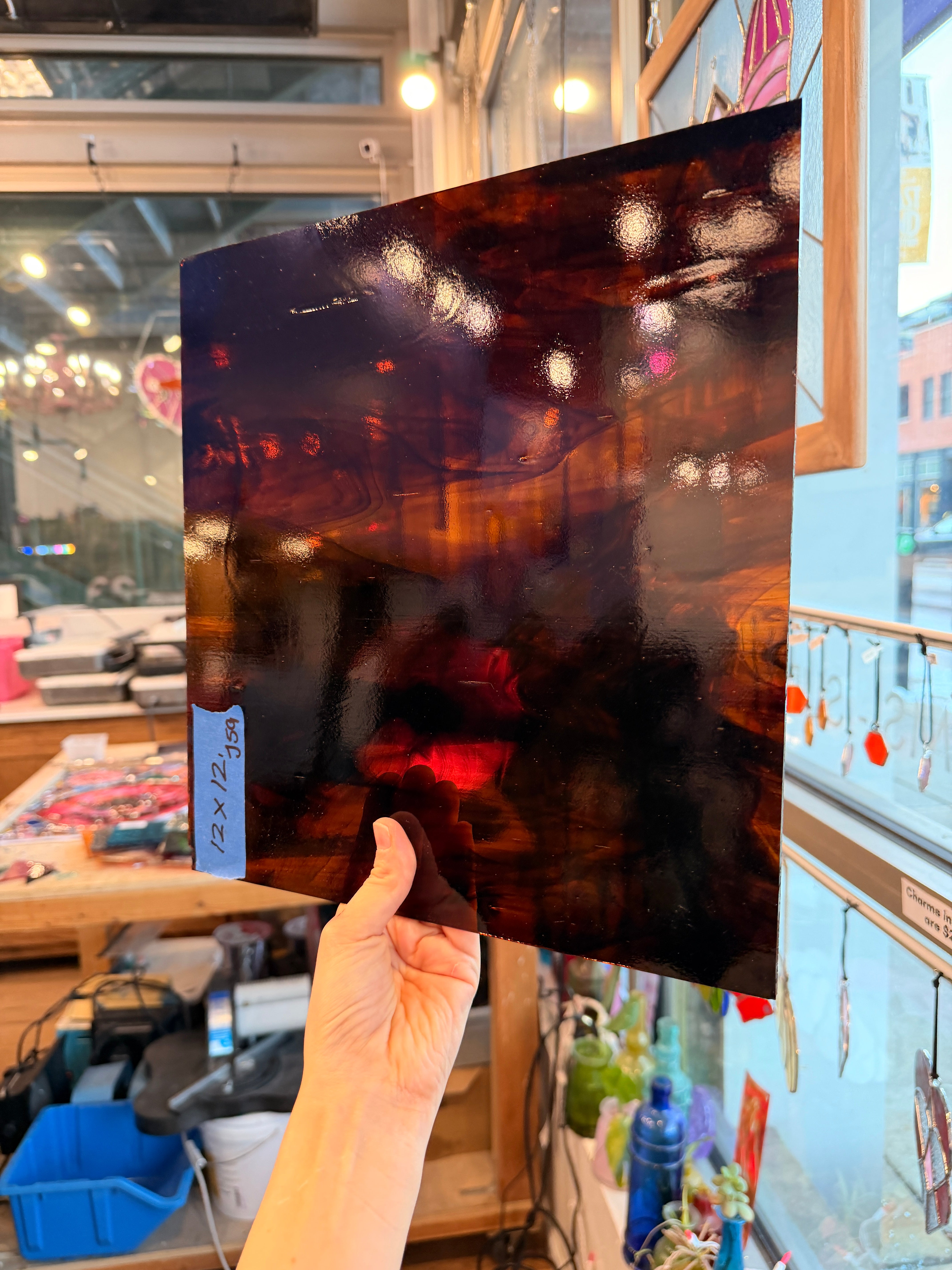 Vintage Dark Brown Wispy Spectrum Sheet Glass Colorado Glassworks