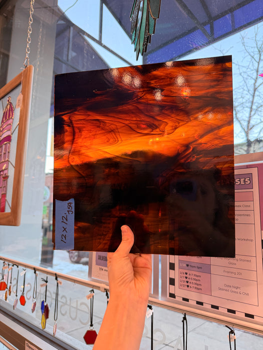 Vintage Dark Brown Wispy Spectrum Sheet Glass Colorado Glassworks
