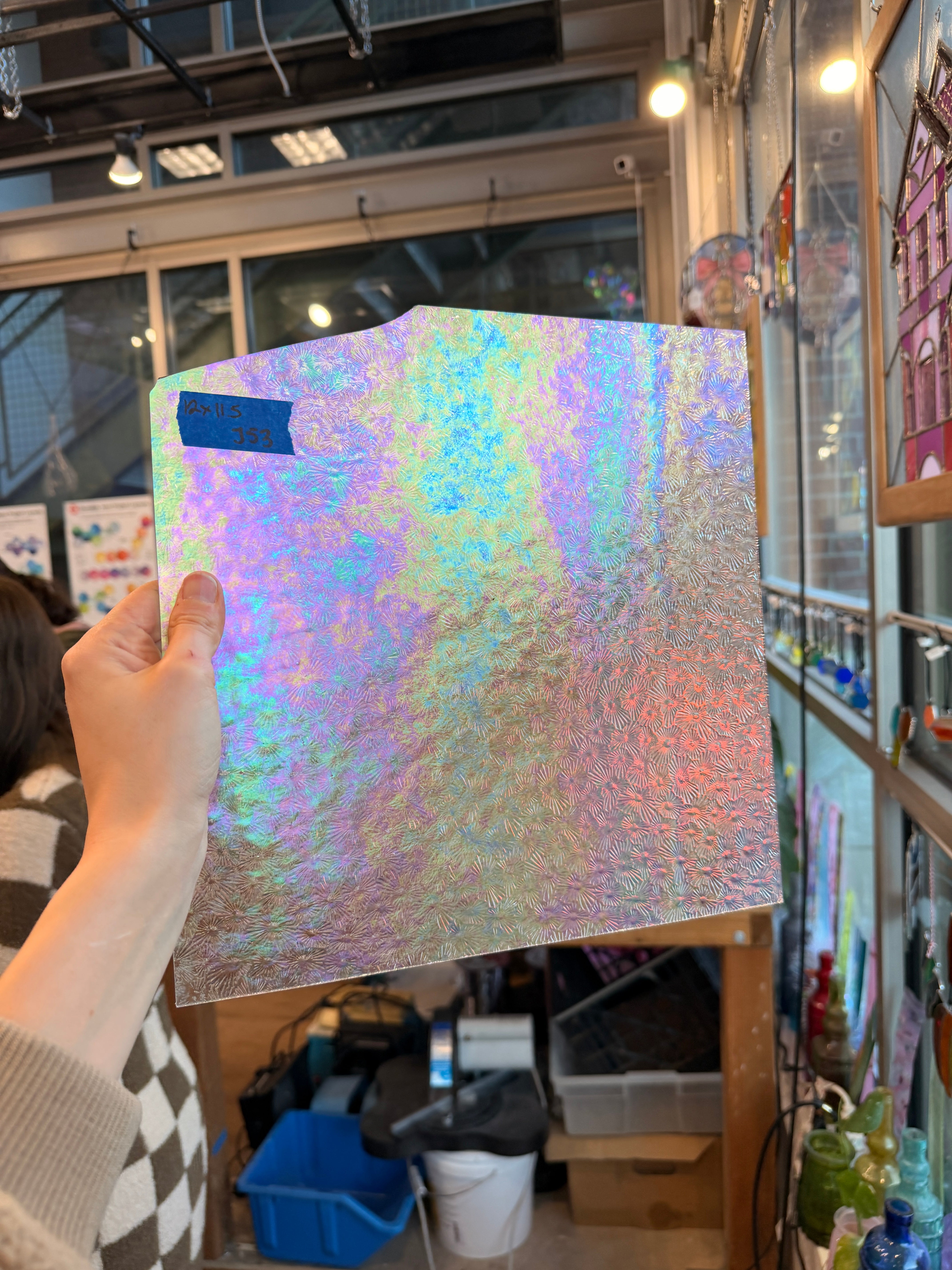 Iridescent Clear Florentine Wissmach Sheet Glass Colorado Glass Works 12x11.5in (WM-94812205)