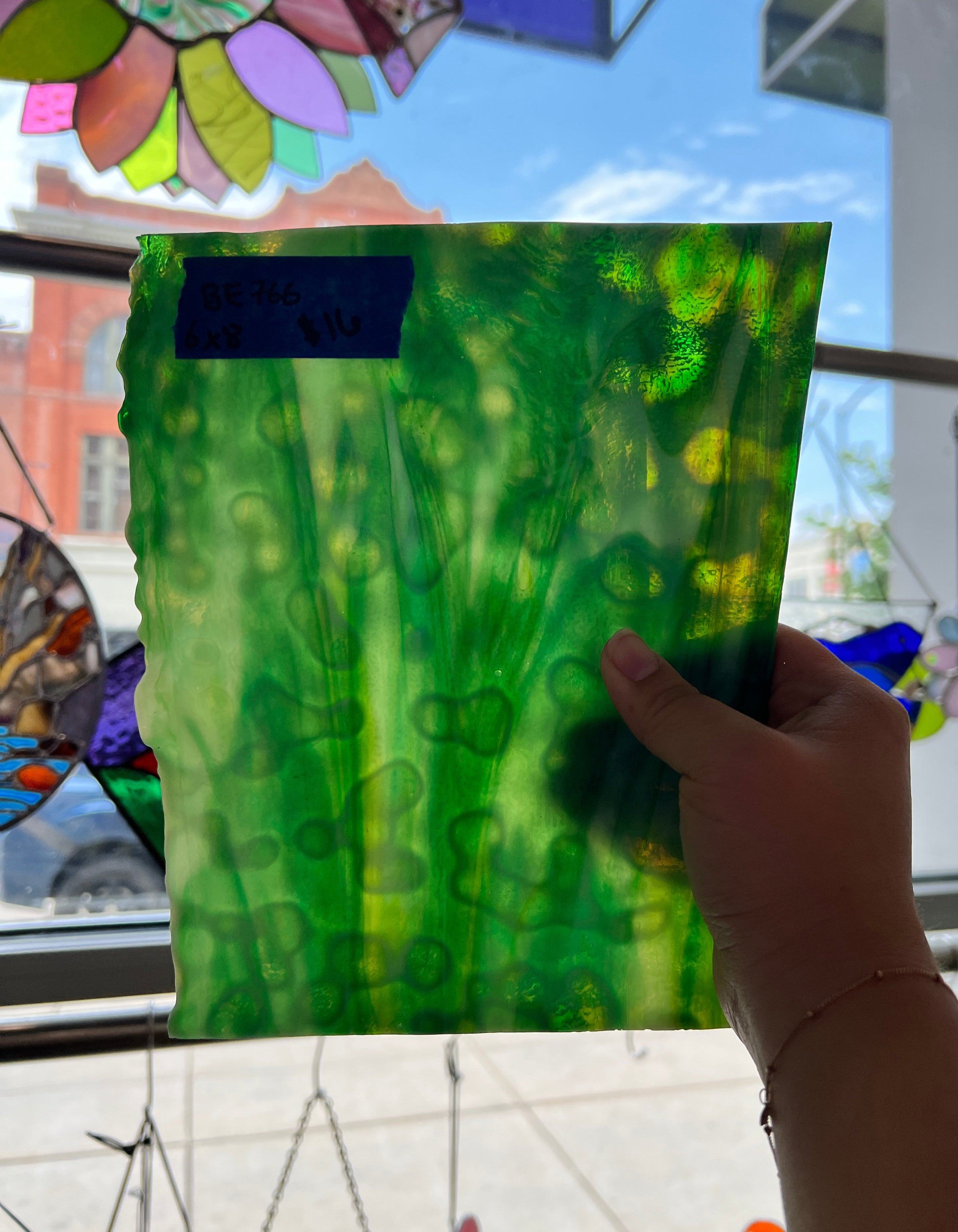 Green White Vintage Bullseye Sheet Glass Colorado Glassworks