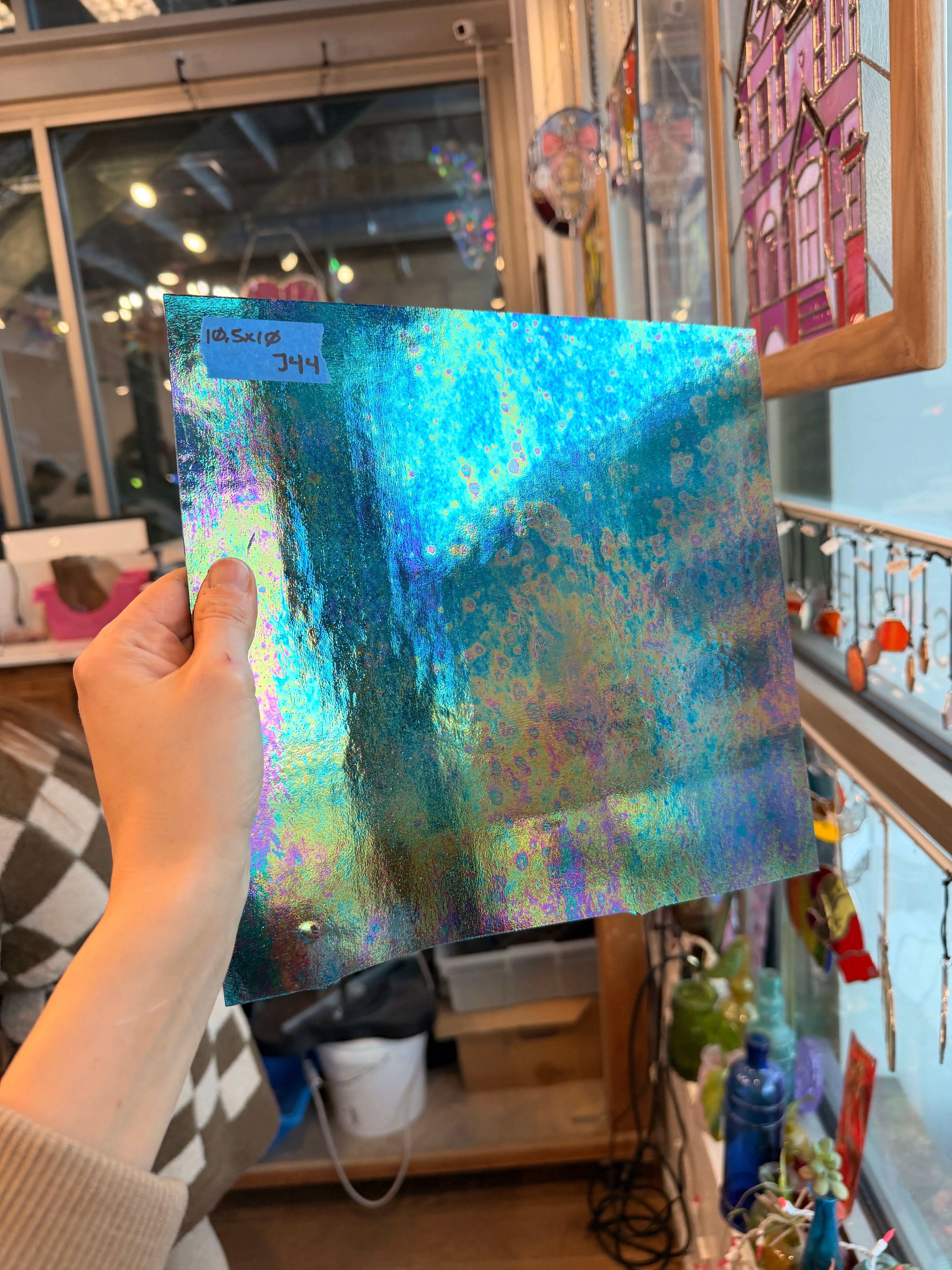 Peacock Feather Blue Luminescent 96 COE Wissmach (WI 96 19 LUM) Sheet Glass Colorado Glass Works 10.5x10in (WM-89647405)