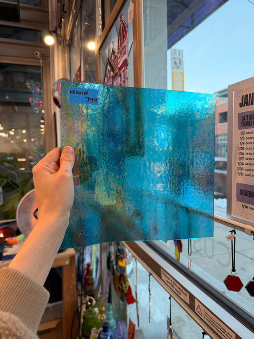 Peacock Feather Blue Luminescent 96 COE Wissmach (WI 96 19 LUM) Sheet Glass Colorado Glass Works