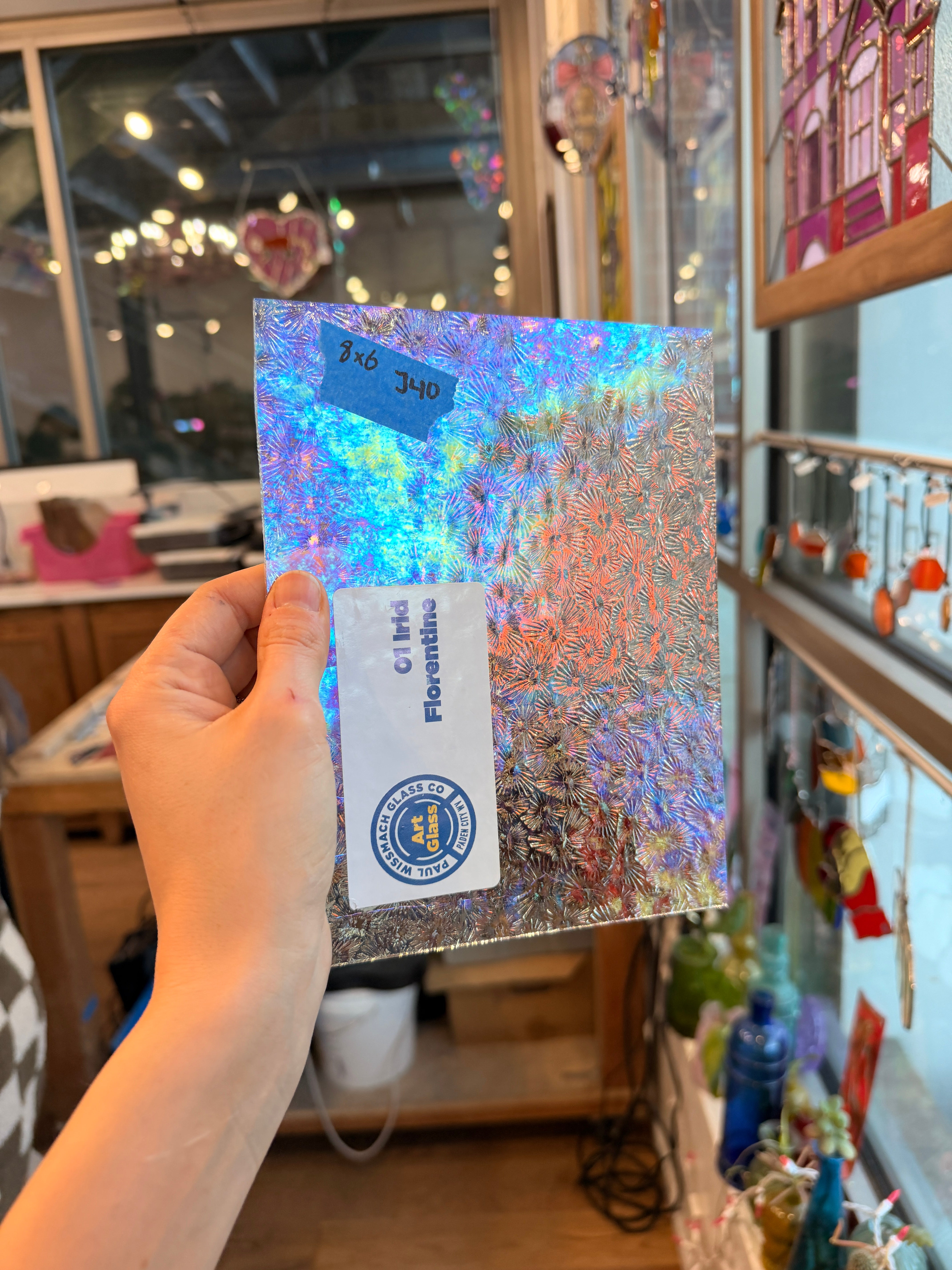 Iridescent Clear Florentine Wissmach Sheet Glass Colorado Glass Works 8x6in (WM-04937517)