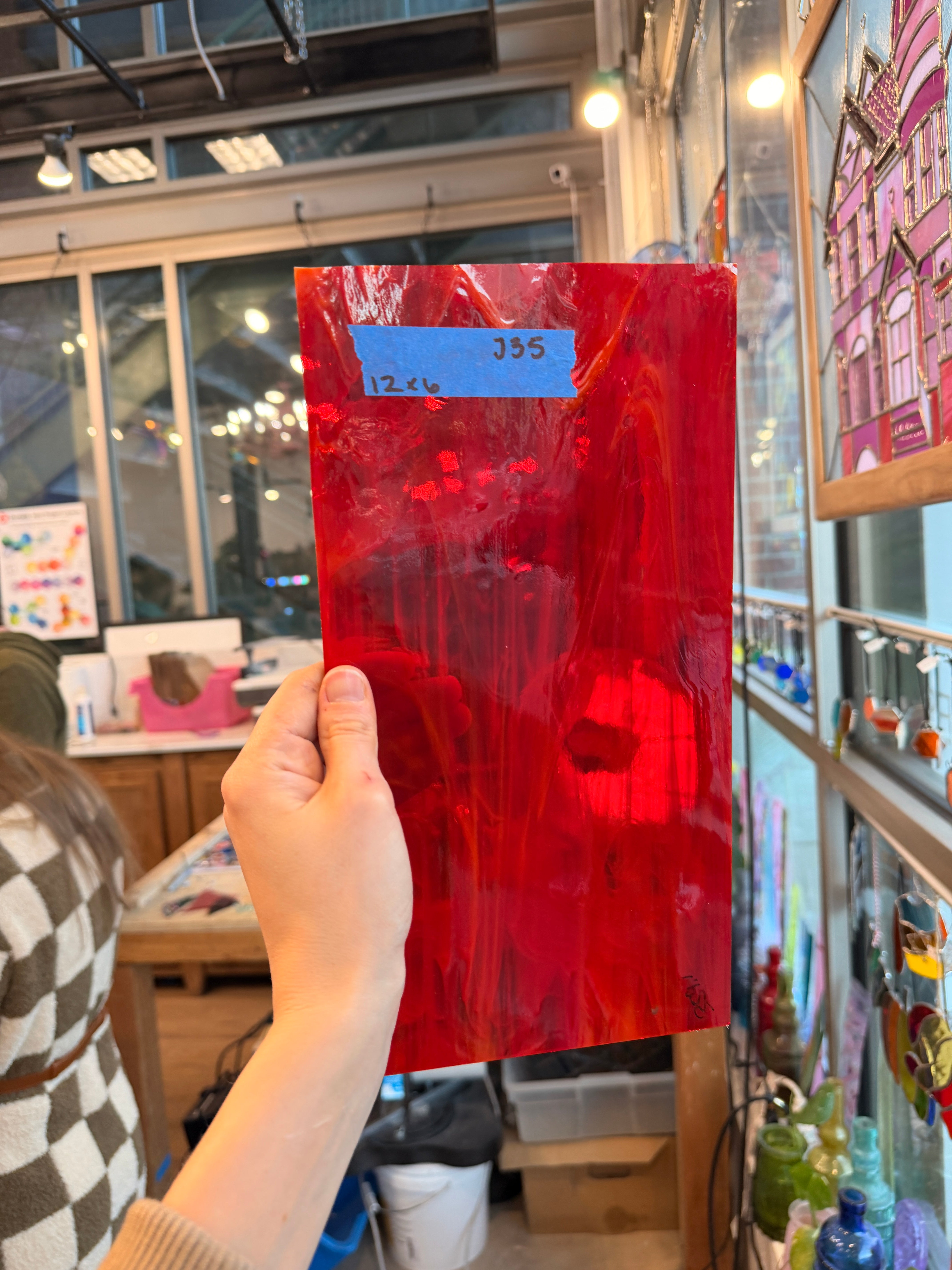 Red White Wispy Spectrum Sheet Glass Colorado Glassworks 12x6in (SP-77379885)