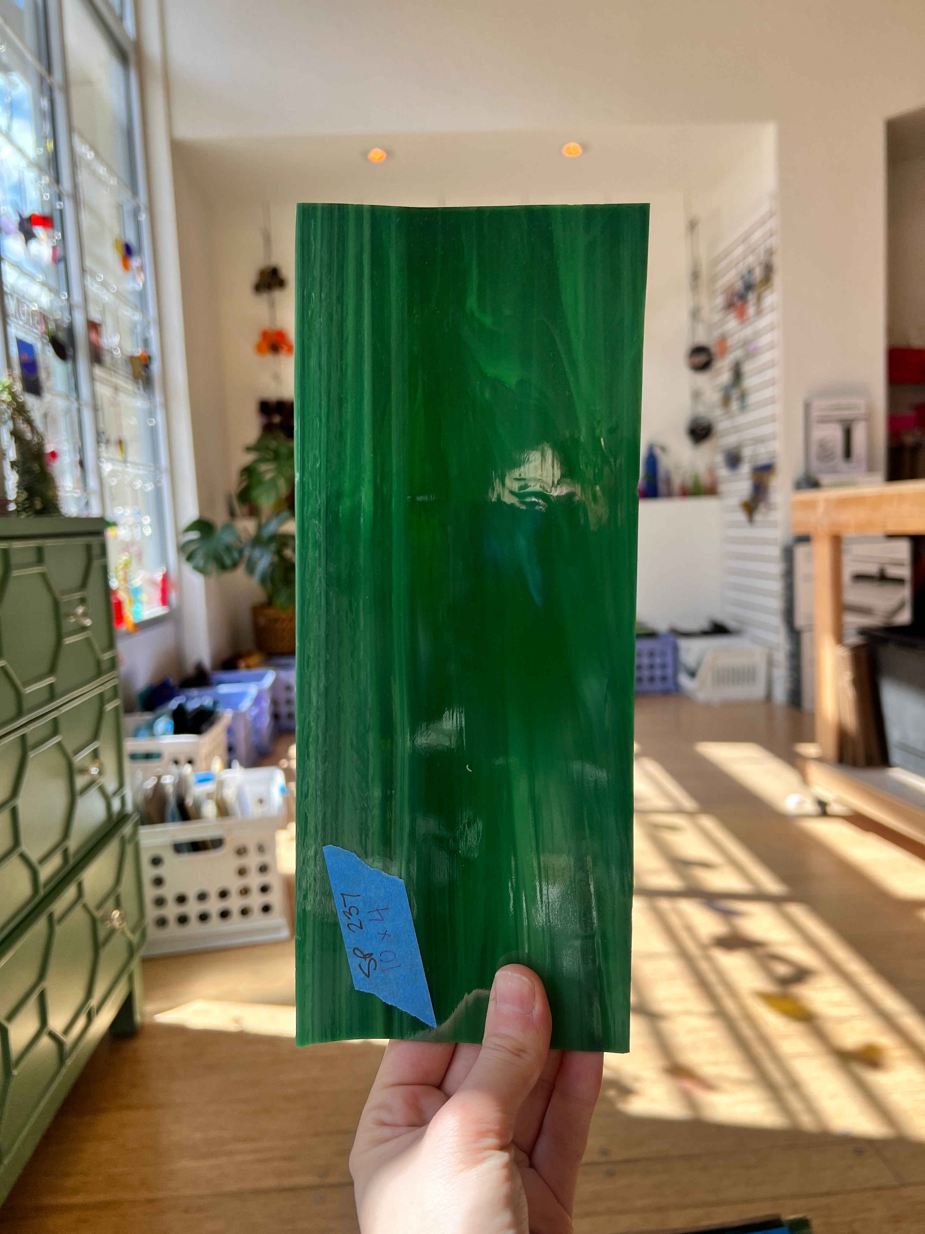 Spectrum (Vintage) Dark Green Wispy Sheet Glass Colorado Glassworks SP237 (10x4in)  