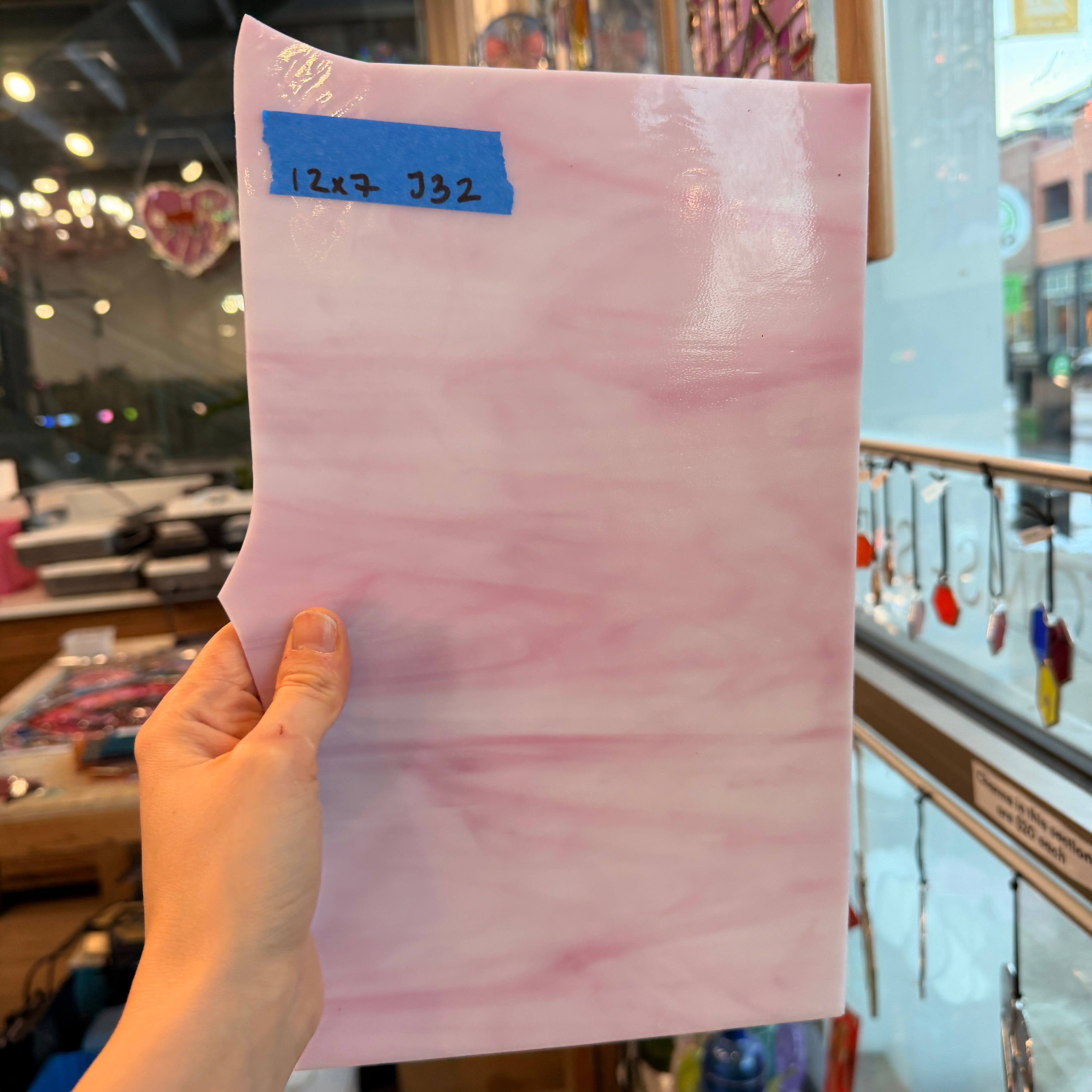 Pink White Wispy Spectrum Sheet Glass Colorado Glassworks 12x7in (SP-21127469)
