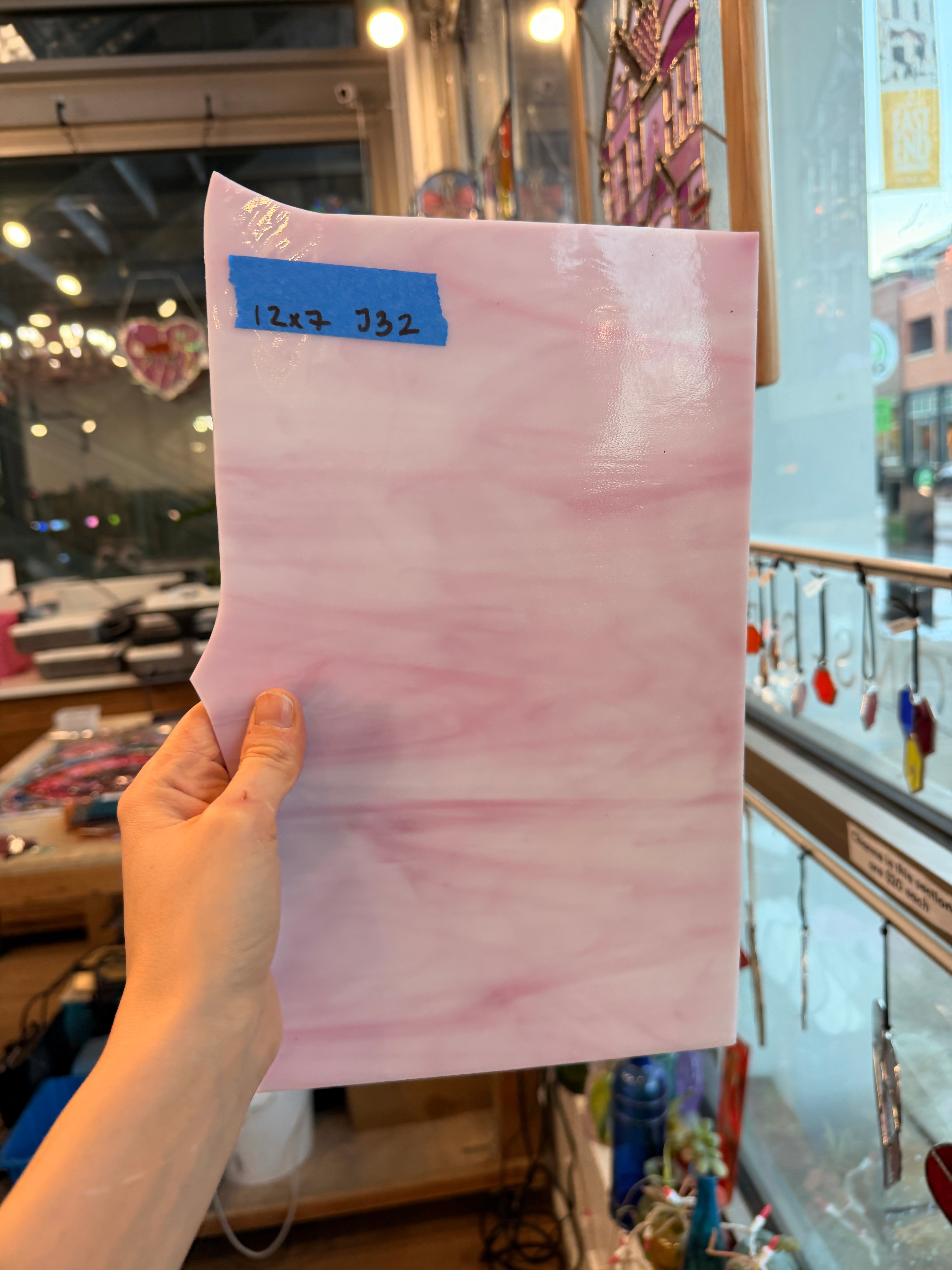 Pink White Wispy Spectrum Sheet Glass Colorado Glassworks 12x7in (SP-21127469)